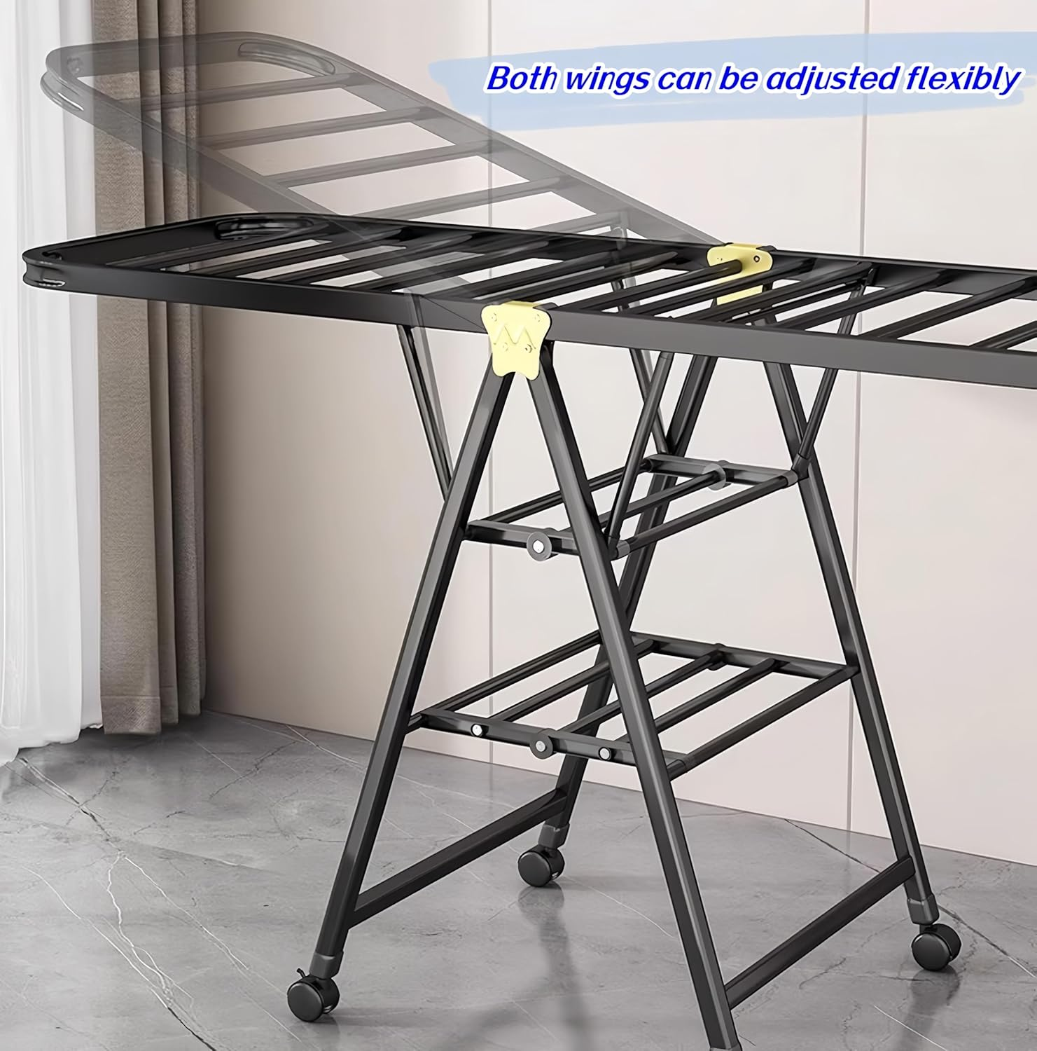 Clothes Drying Rack,Folding Adjustable Clothes Airer,3-Tier Clothes Rack Free-Stand,Indoor Outdoor Clothes Rack with 4 Universal Wheels image number 3