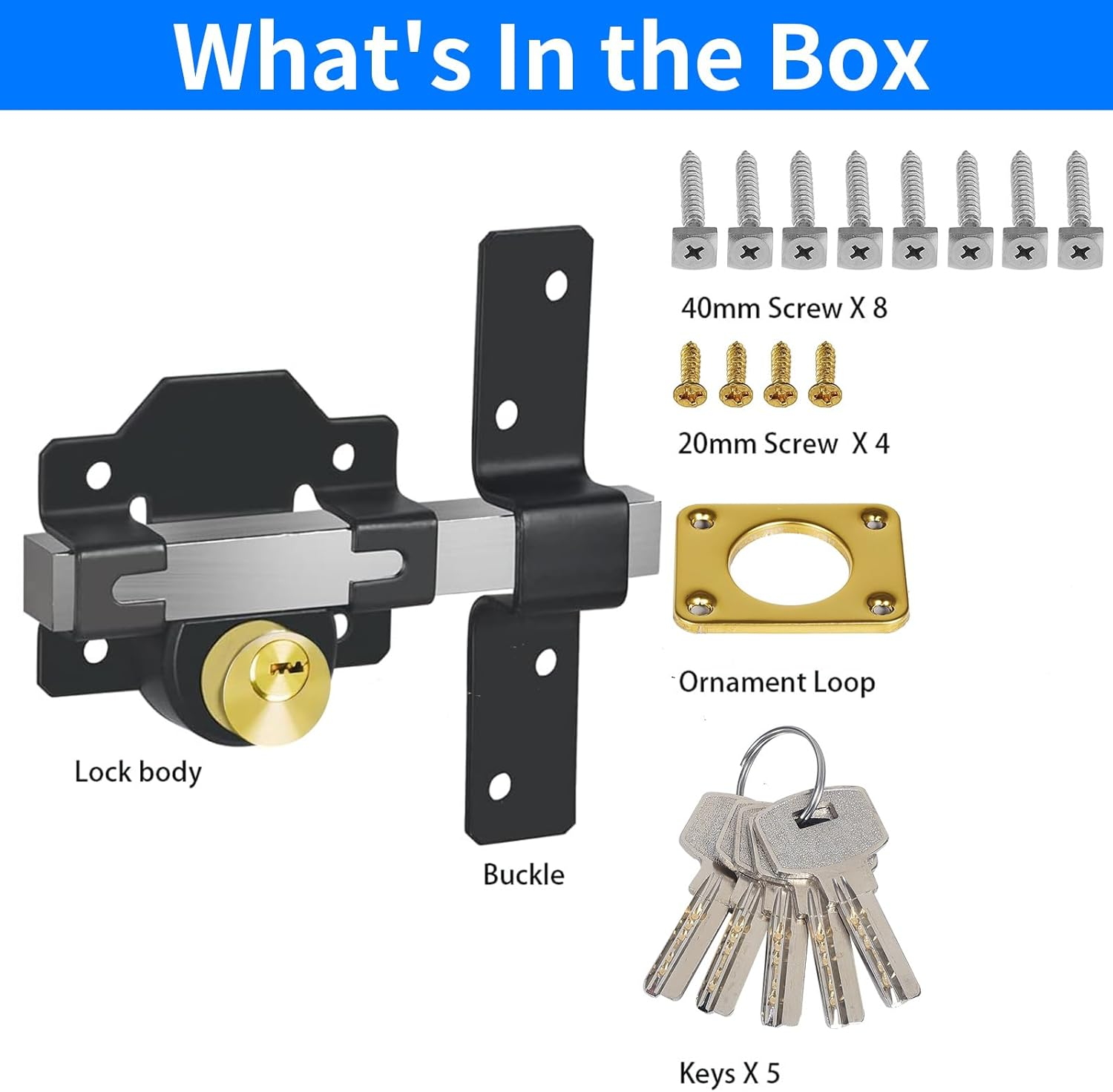 Long Throw Gate Lock, 50Mm, Double Locking, Stainless Steel Rimlock for Garage Door or Wooden Gate, 5 Keys Supplied image number 2