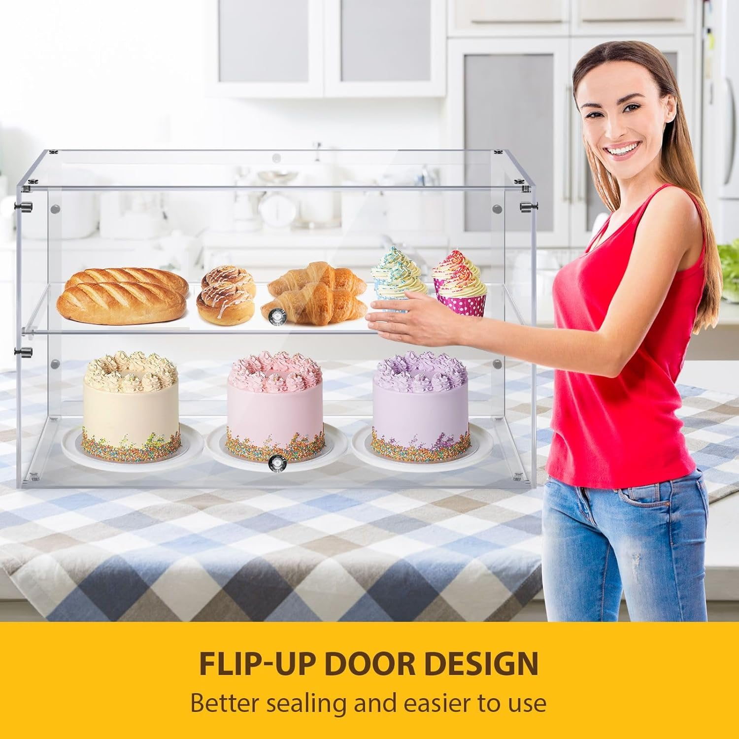 2 Tier Acrylic Cupcake Display Storage Cake Bakery Case Cabinet Muffin Donut Pastry Model Showcase Countertop Flip-Up Door image number 5