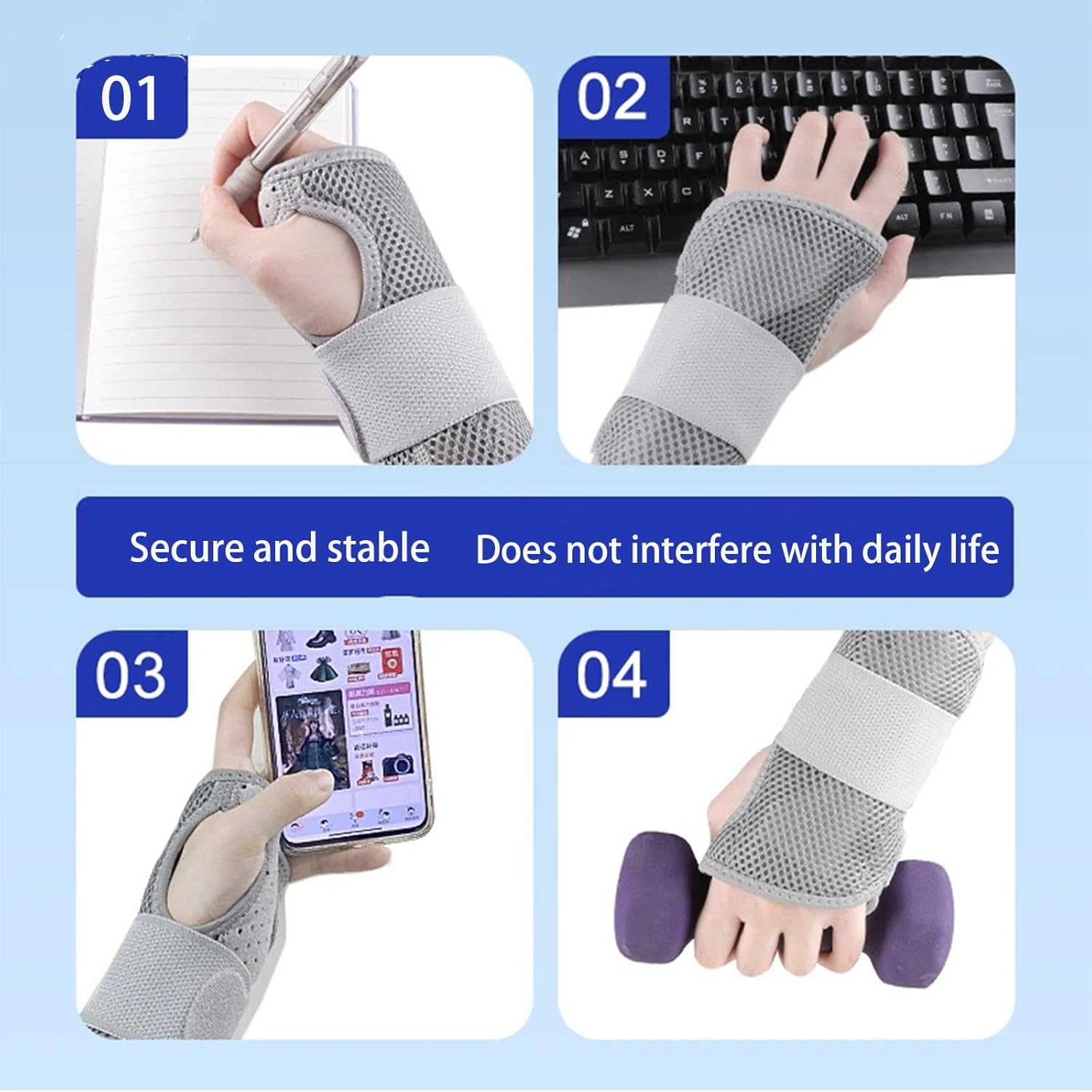 Wrist Protector, Suitable for Carpal Tunnel Syndrome, Adjustable Wrist Support, Suitable for the Right Hand, Relieves Pain Caused by Arthritis Sprains (Gray, Right Hand S/M) image number 5