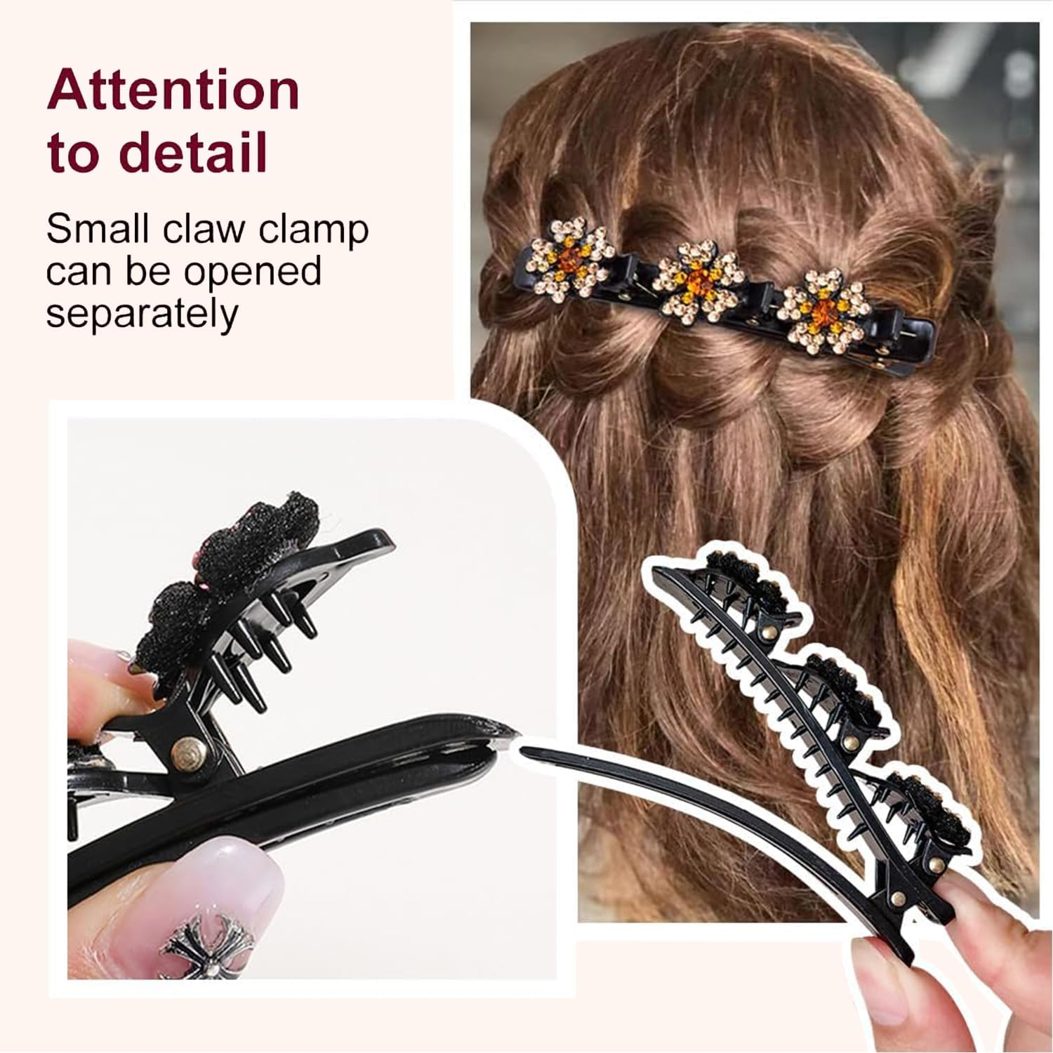 Pack of 4 Sparkling Crystal Stone Braided Hair Clips, Shiny Rhinestone Hair Clip, Elegant Hair Styling Clips, Hair Clips Women, Hummingbird Hair Clip with Crystal Flower for Women Girls (A) image number 2