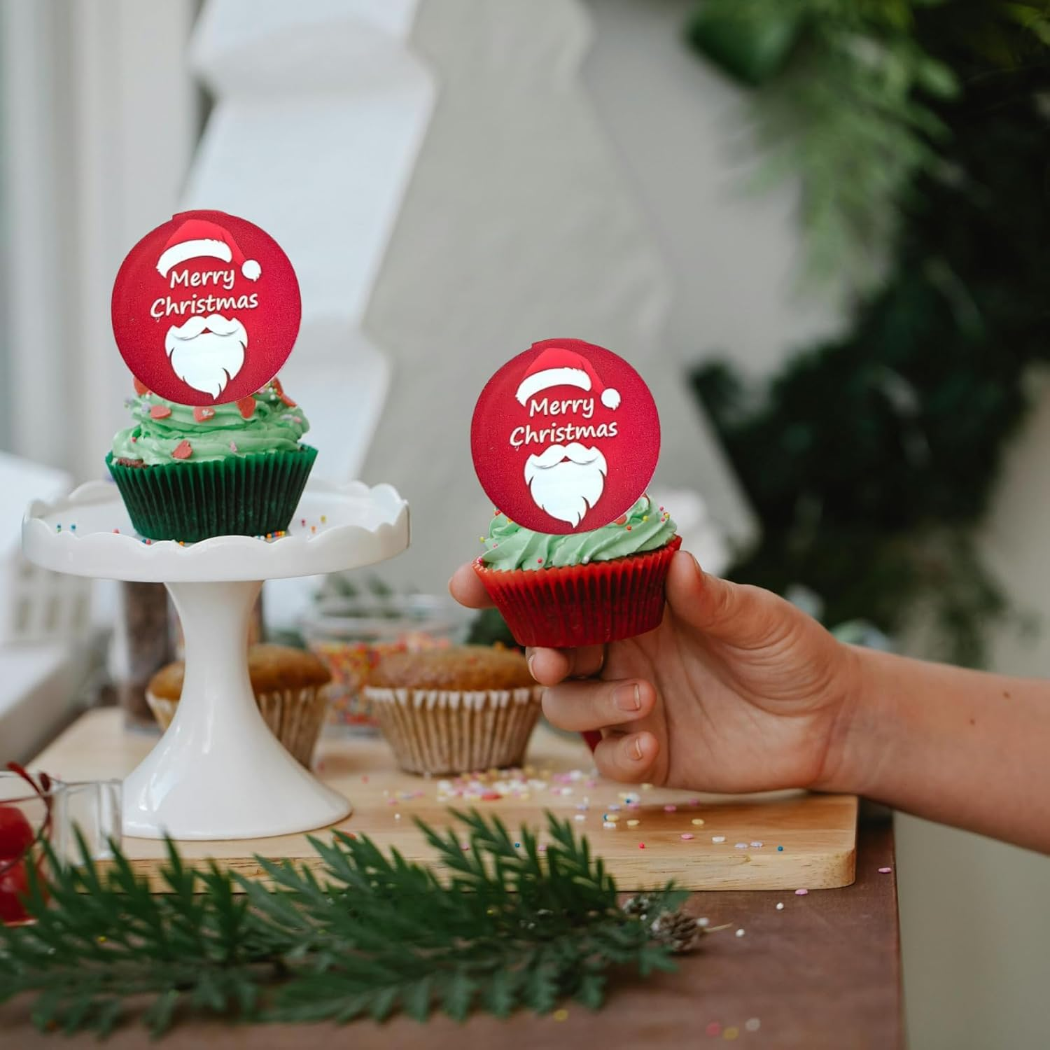 3 LITTLE DESSERTS UV Printed Acrylic Cupcake Toppers - Christmas Bauble Edition - Pack of 6 image number 4