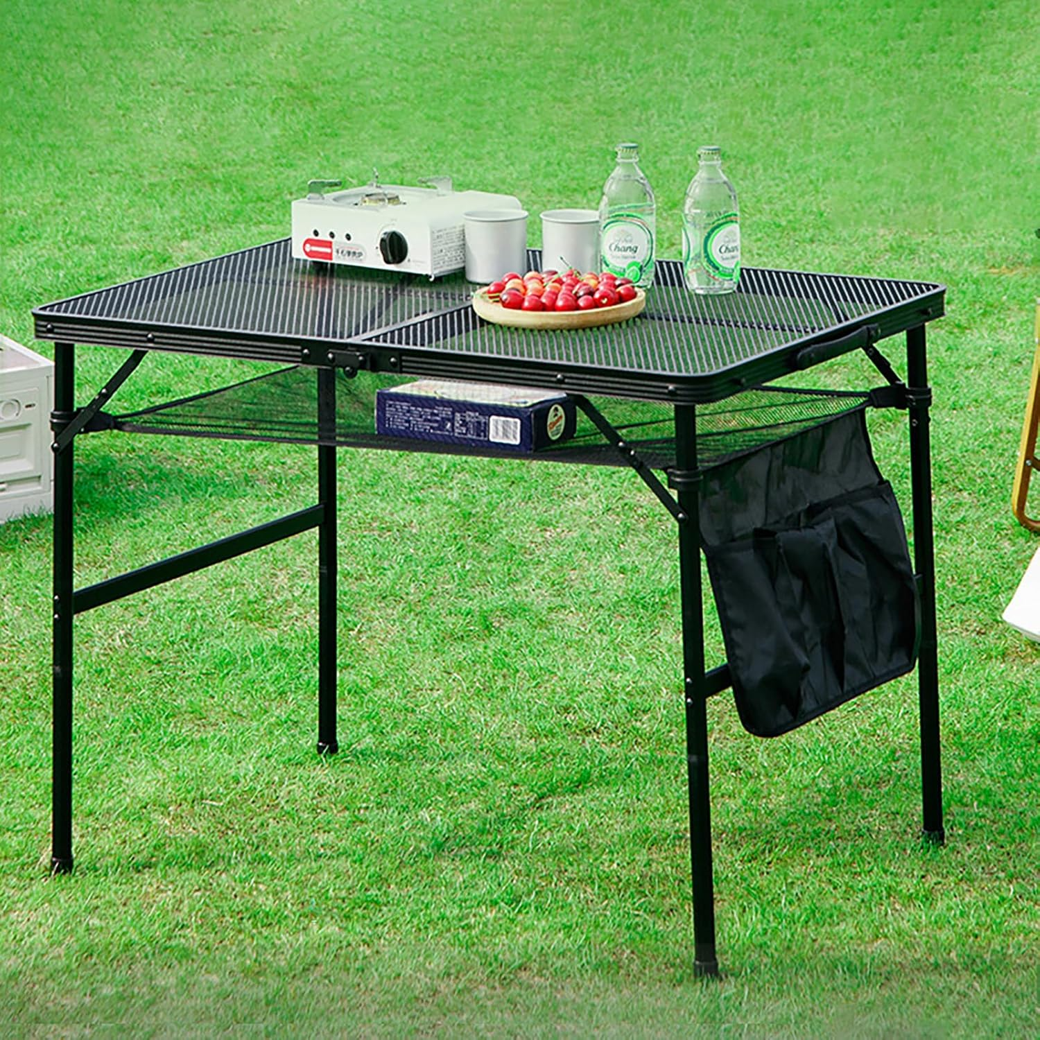 Portable Camping Table Picnic Folding Grill Table: Lightweight Portable Design - Height Adjustable, 60X40X27/56 CM for Outdoor Camping and BBQ (Black) image number 1