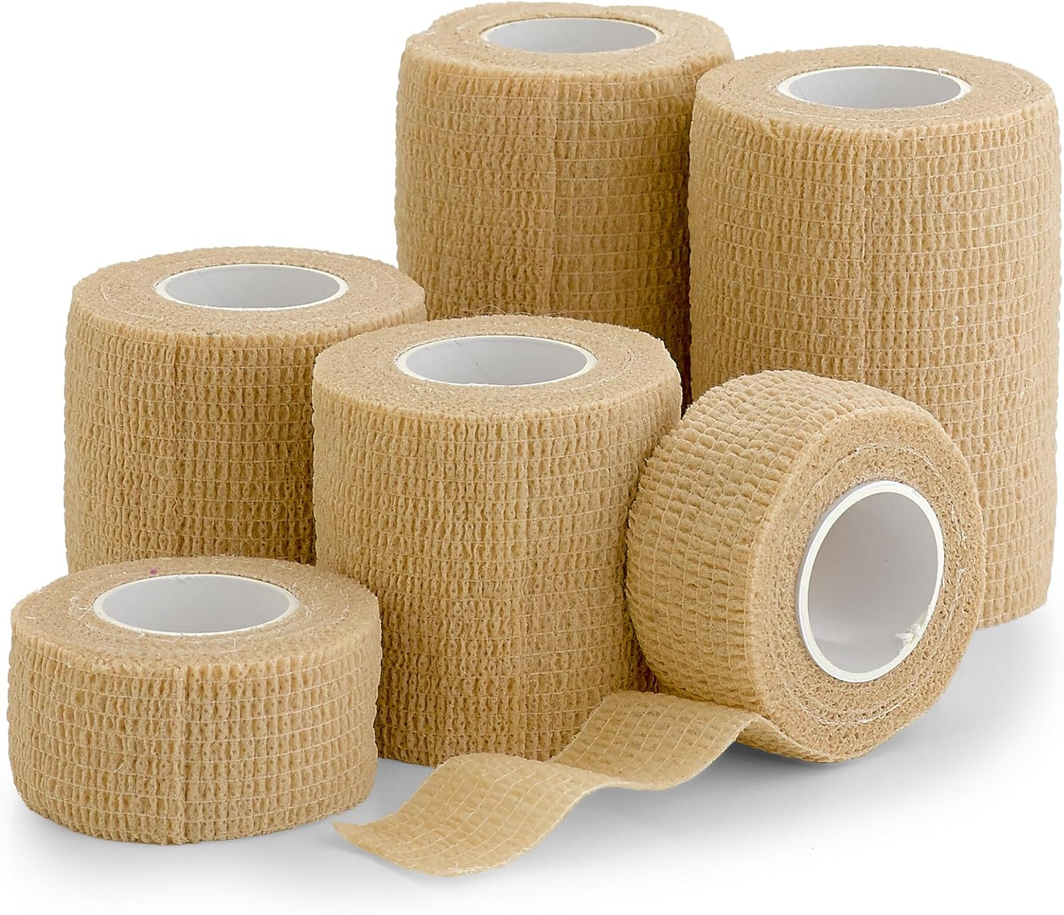 6 Pack, Self Adherent Cohesive Tape - 1" 2" 3" X 5 Yards Combo Pack, (Light Tan Shade) Self Adhesive Bandage Rolls & Sports Athletic Wrap for Ankle, Wrist, Sprains and Swelling - FDA Approved image number 6