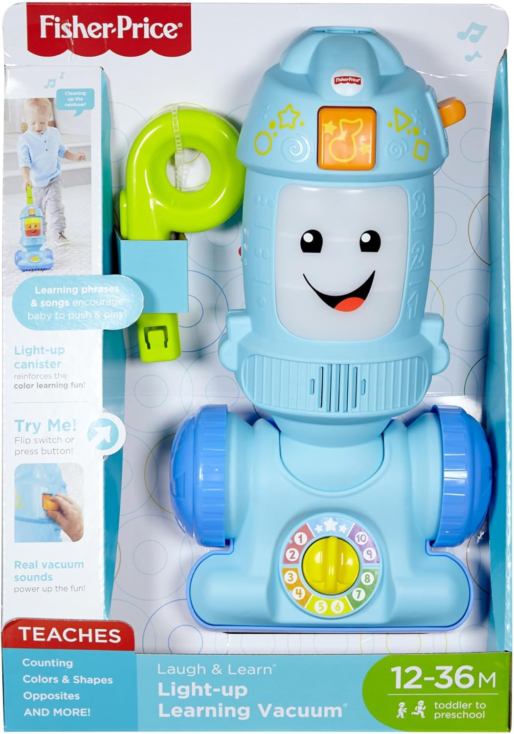 Fisher-Price Toddler Toy Laugh & Learn Light-Up Learning Vacuum Musical Push along for Pretend Play Infants Ages 1+ Years​ image number 5