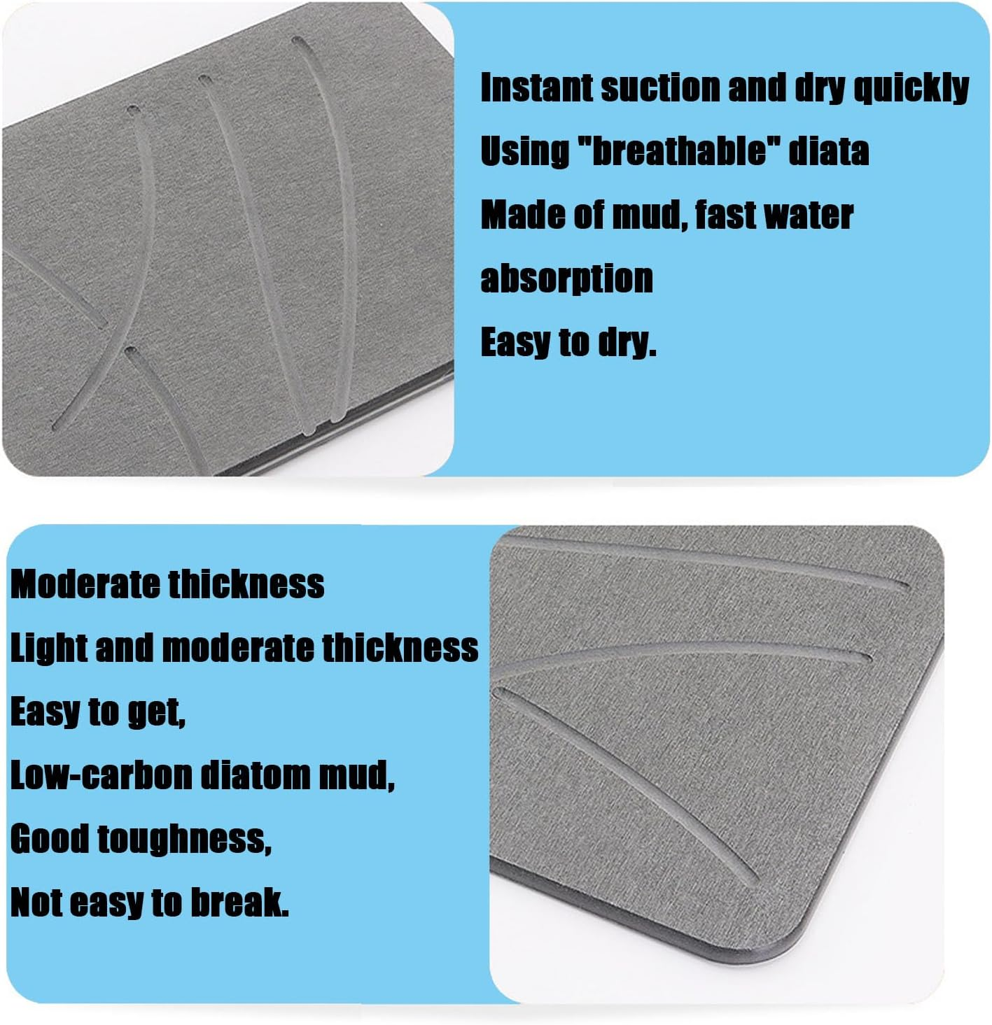Shengsenfu Stone Bath Mat Super Absorbent Quick Dry Non Slip Modern Diatomite Bathroom Mats Natural Diatomaceous Quick Drying Mat Fast Drying Shower Mat Thin Bathroom Rugs Stone Shower Mat (Dark Gray) image number 4