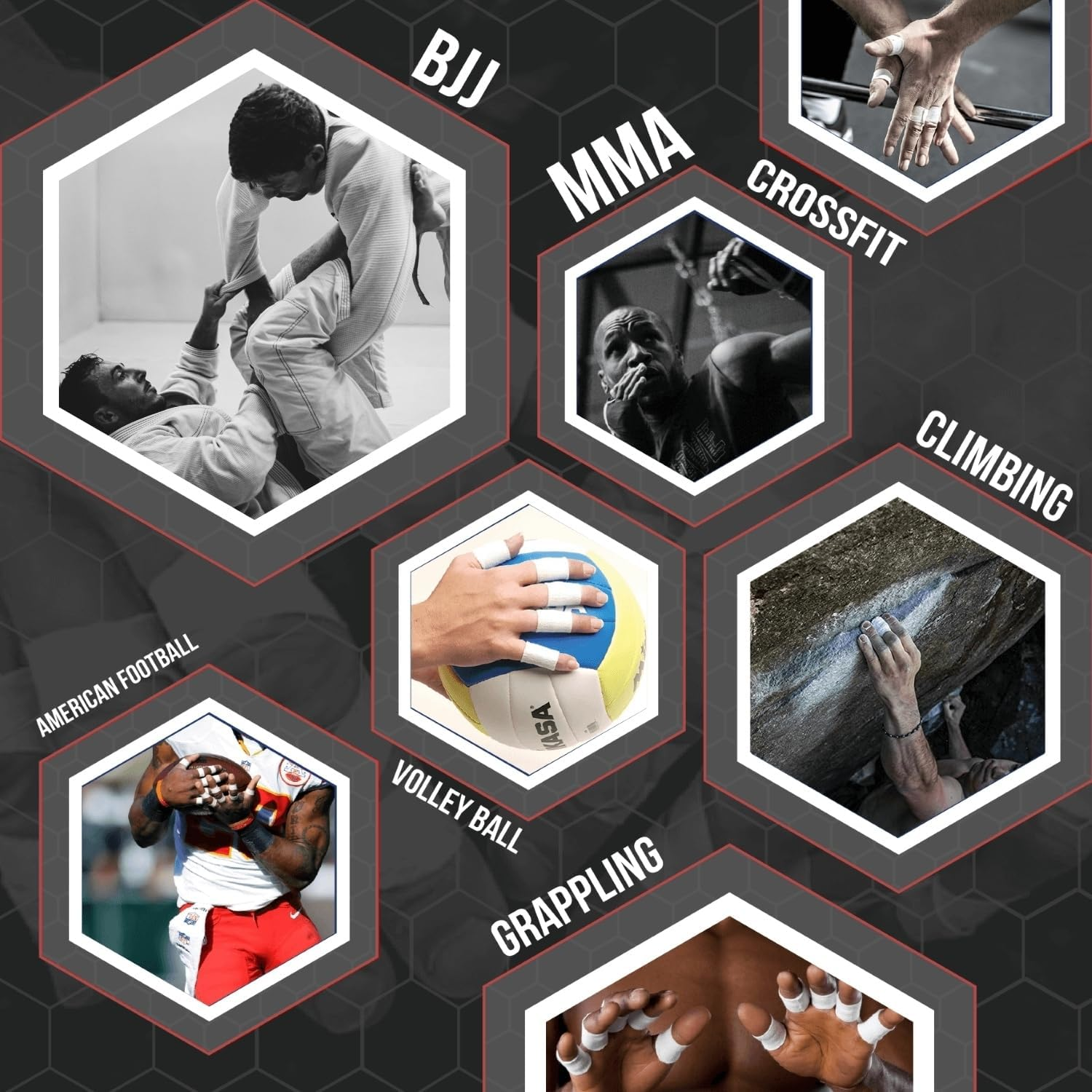 5X Rolls of Athletic Finger Tape Sports 0,8CM/0.3IN X 13,7M/45FT - BJJ Brazilian Jiu Jitsu - Rock Tape for Climbing - Crossfit - Judo - Volleyball - White Sports Tapes Strapping