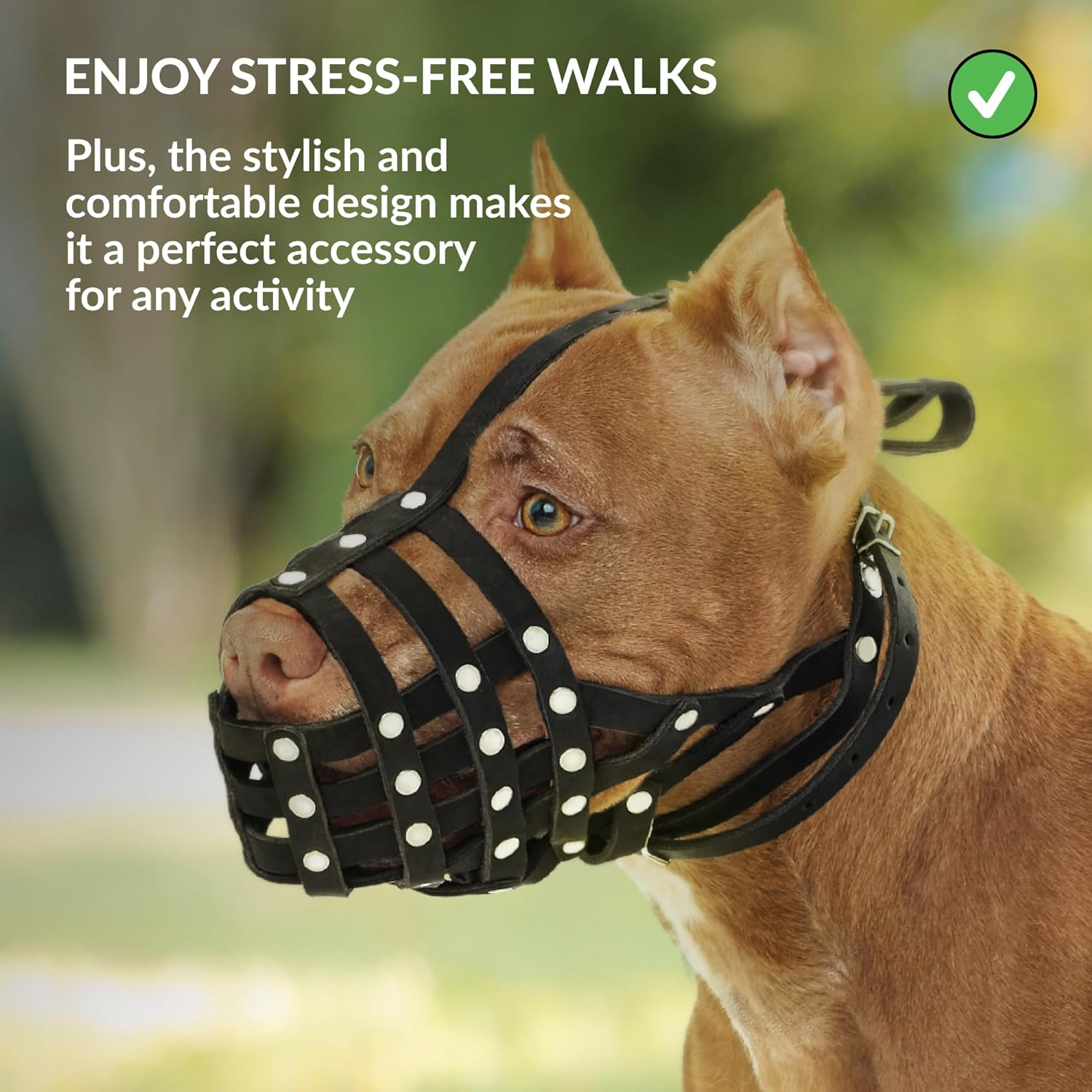 Collardirect Pitbull Dog Muzzle Leather Amstaff Muzzles Staffordshire Terrier Secure Basket (Brown) image number 3