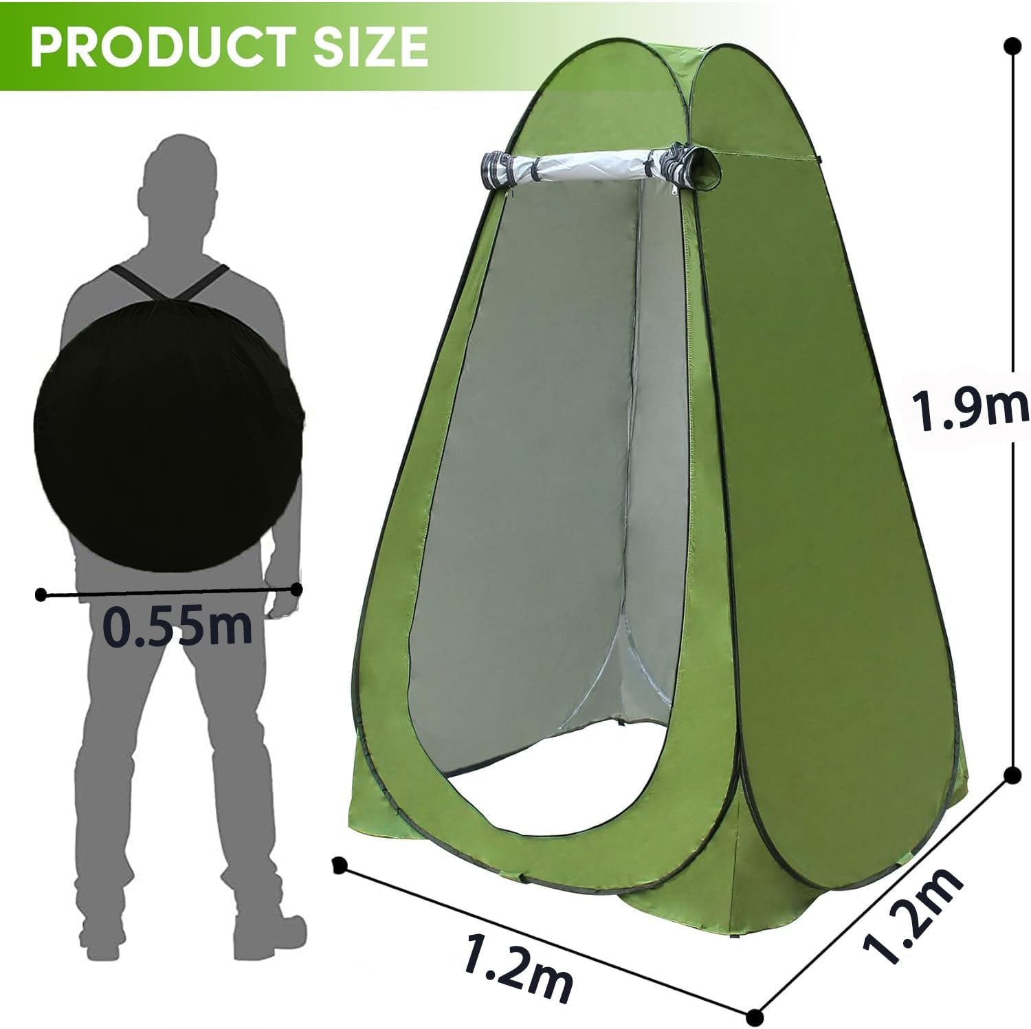 Pop up Privacy Tent,Changing Room Portable Shower Tent for Outdoor Camping Hiking Beach Toilet Shower Bathroom,Easy Set Up(Green) - Green image number 6