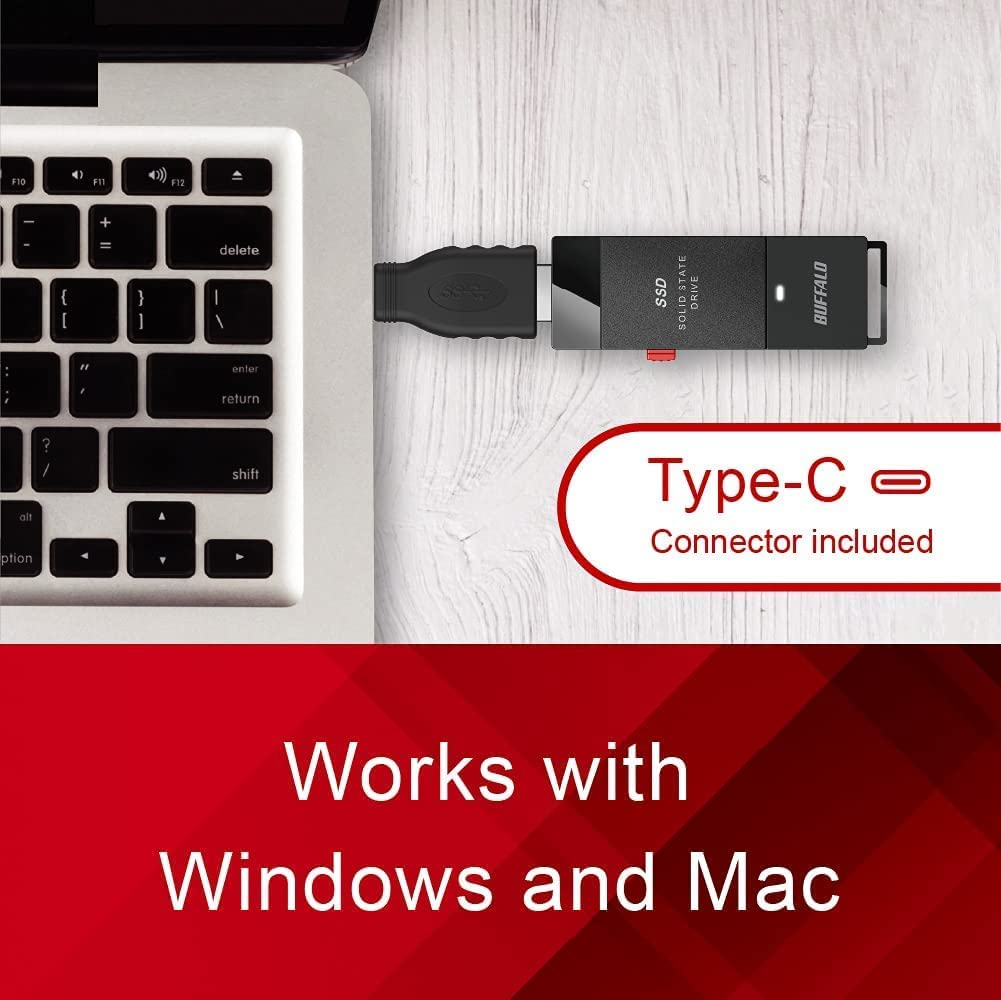 Buffalo 500GB Ssd-Put Portable SSD - USB 3.2 a & C Compatible Solid State Drive External Storage