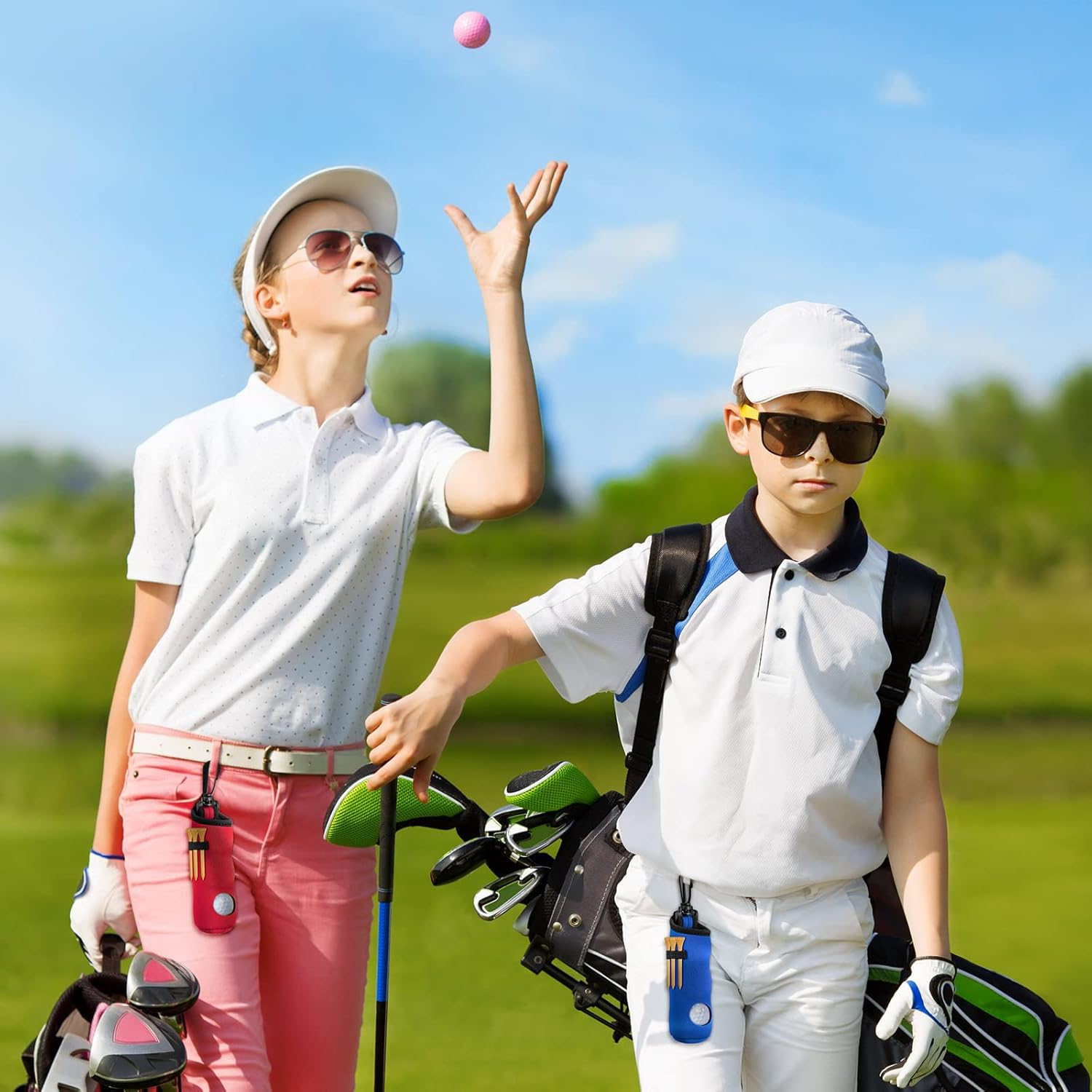 4 Pieces Golf Tee Holder Golf Ball Carry Bag Pouch Golf Ball Holder Keychain Belt Clip Golf Gifts Accessories - Black image number 2