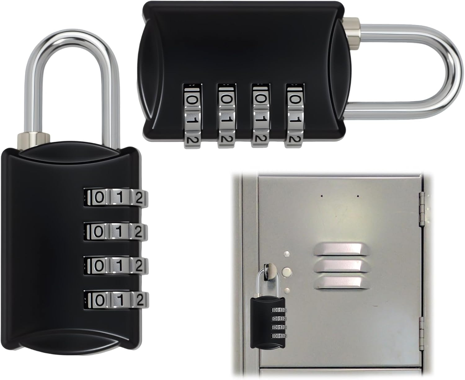 AIAOO Secure 4-Digit Combination Luggage Locks, 2 Packs Resettable Combination Padlock for Travel Suitcases Backpacks Gym Lockers Toolboxes with Durable Zinc Alloy Body (Black) image number 6