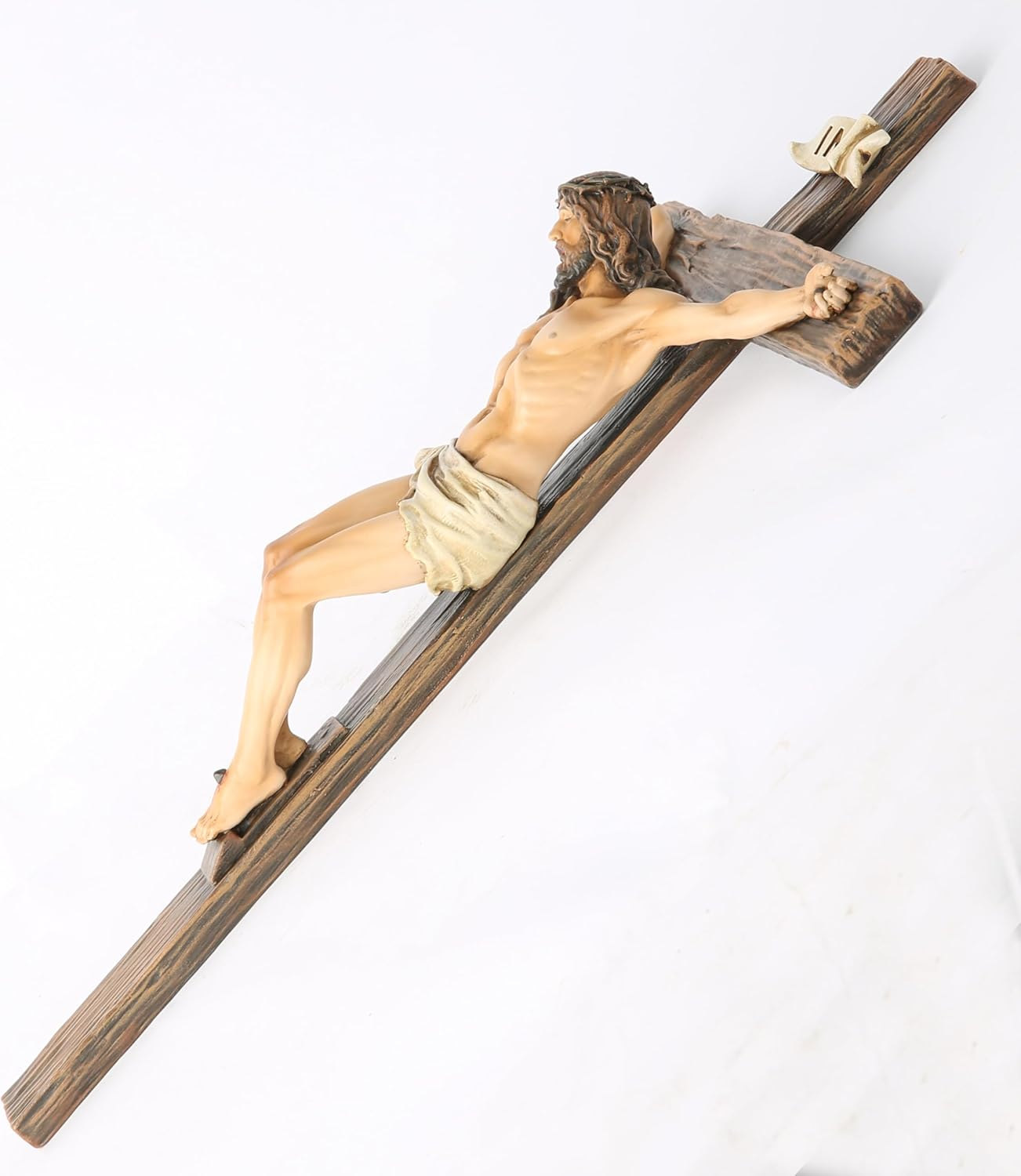 BC Catholic Crucifix Wall Cross, Jesus Christ Inspirational Home D&eacute;cor, Religious Devout Gift, 14"H, Renaissance Sculpture Handmade by Buildclassic