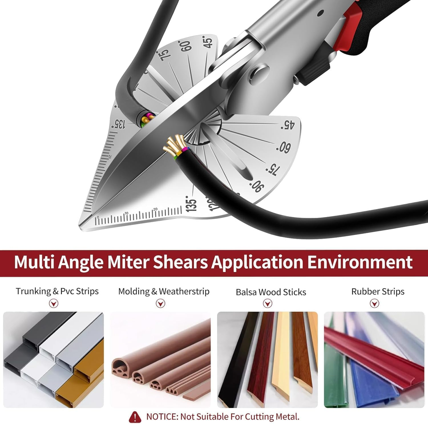 Multi-Angle Miter Shears - Adjustable 45&deg;-135&deg; Angular Trim Cutter Tool for Soft Wood, Plastic & PVC Molding, Shoe Molding with 2 Replacement Blades, Heavy Duty Miter Scissors for DIY Carpentry image number 3