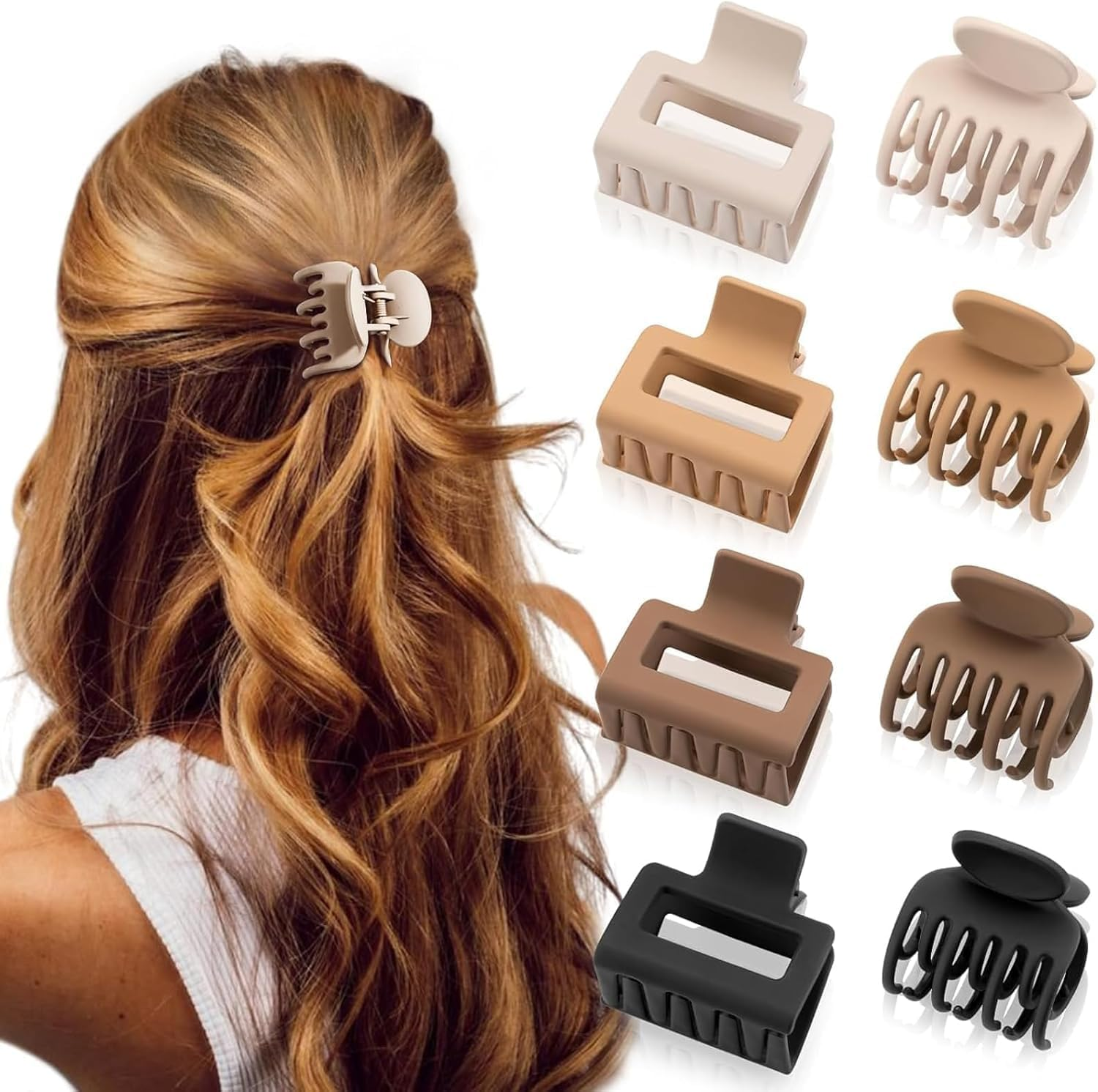 Matte Hair Clips for Women and Girls - Rectangle and Double Row Small Claw Clips for Thin/Medium Fine Hair - Nonslip Jaw Clips 8Pcs image number 6