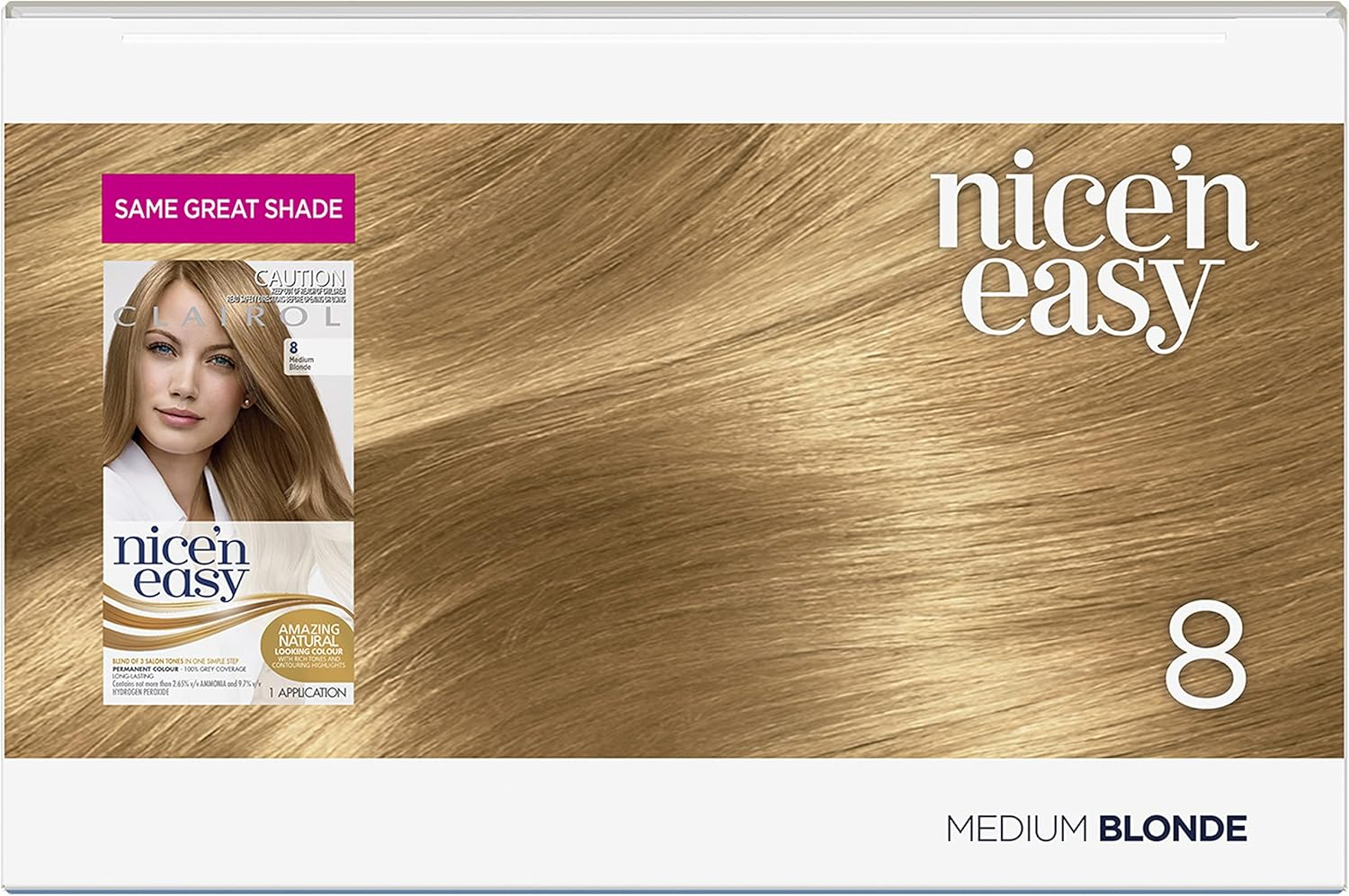 Clairol Nice 'N Easy Permanent Hair Colour 8 Medium Blonde, 100 Percent Grey Coverage, Natural Looking Hair Colour image number 1
