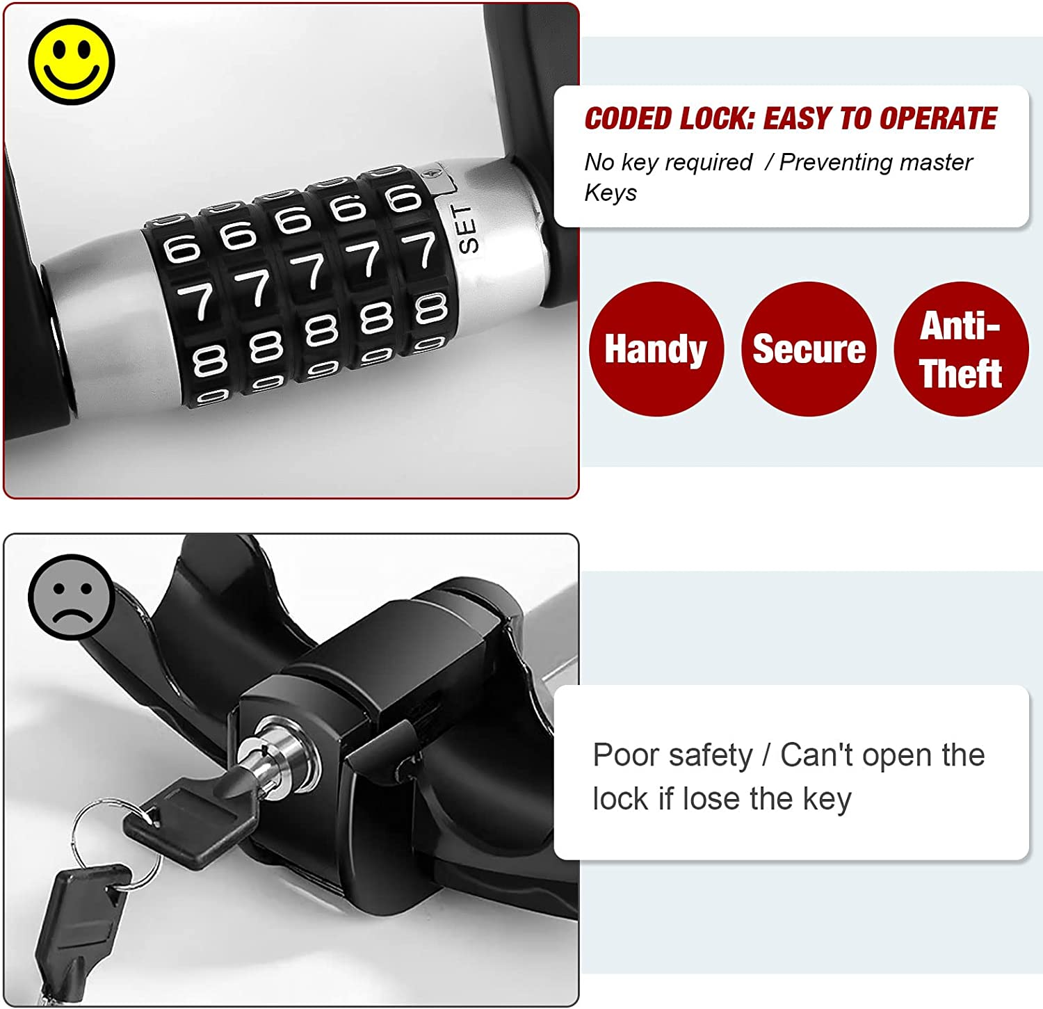 Steering Wheel Lock, Keyless Password 5 Coded Combination Lock, Heavy-Duty Protective Retractable Universal Model for Cars, Suvs, Vans, Trucks image number 3