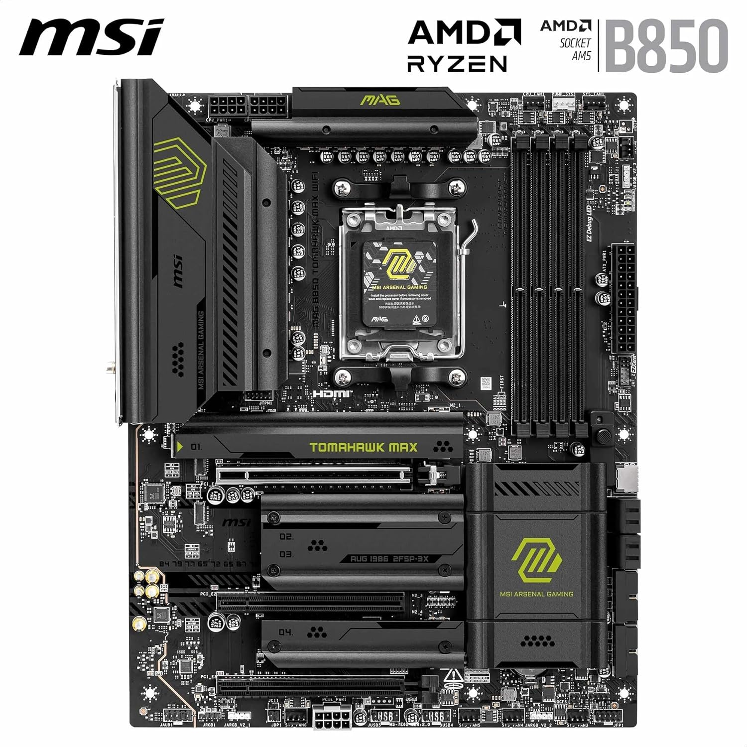 MSI MAG B850 Tomahawk MAX Wifi Motherboard, ATX - Supports AMD Ryzen 9000/8000 / 7000 Processors, AM5-80A SPS VRM, DDR5 Memory Boost 8400+ Mt/S (OC), Pcie 5.0 X16, M.2 Gen5, Wi-Fi 7, 5G LAN image number 4
