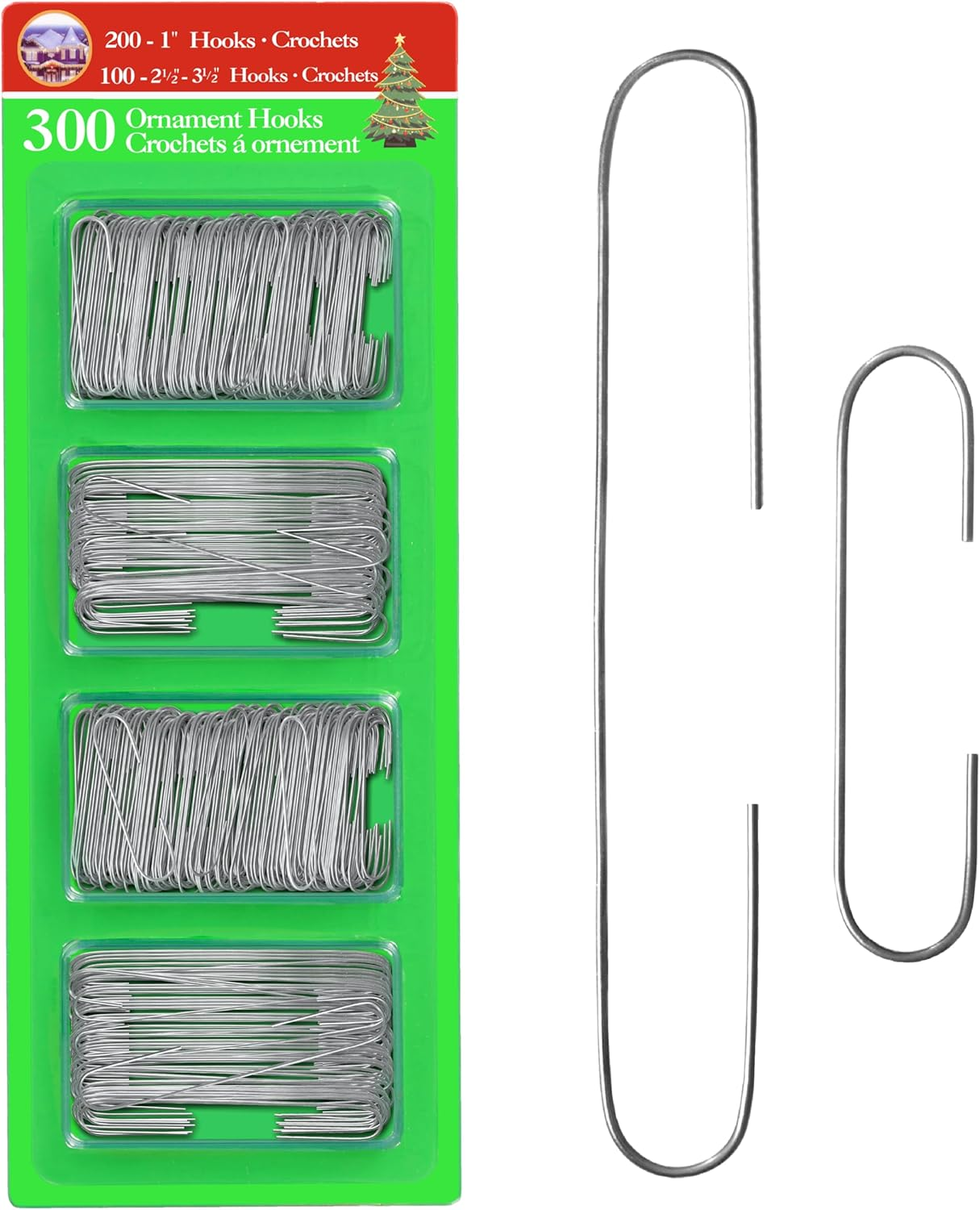 R&rsquo;Nd&rsquo;S 300 Pack Ornament Hooks Christmas Tree Decorating Hangers- Metal Wire Ornament Hooks for Christmas Tree Decoration Hanging (Green)