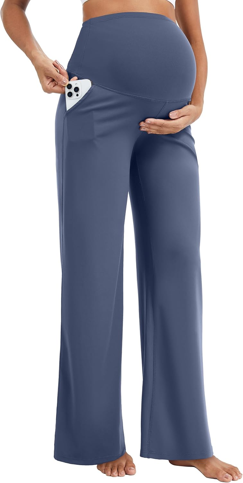Mathcat Womens Maternity Pants over the Belly Wide Leg Yoga Work Dress Pants Pregnancy Pants Lounge Trousers Stretchy Soft