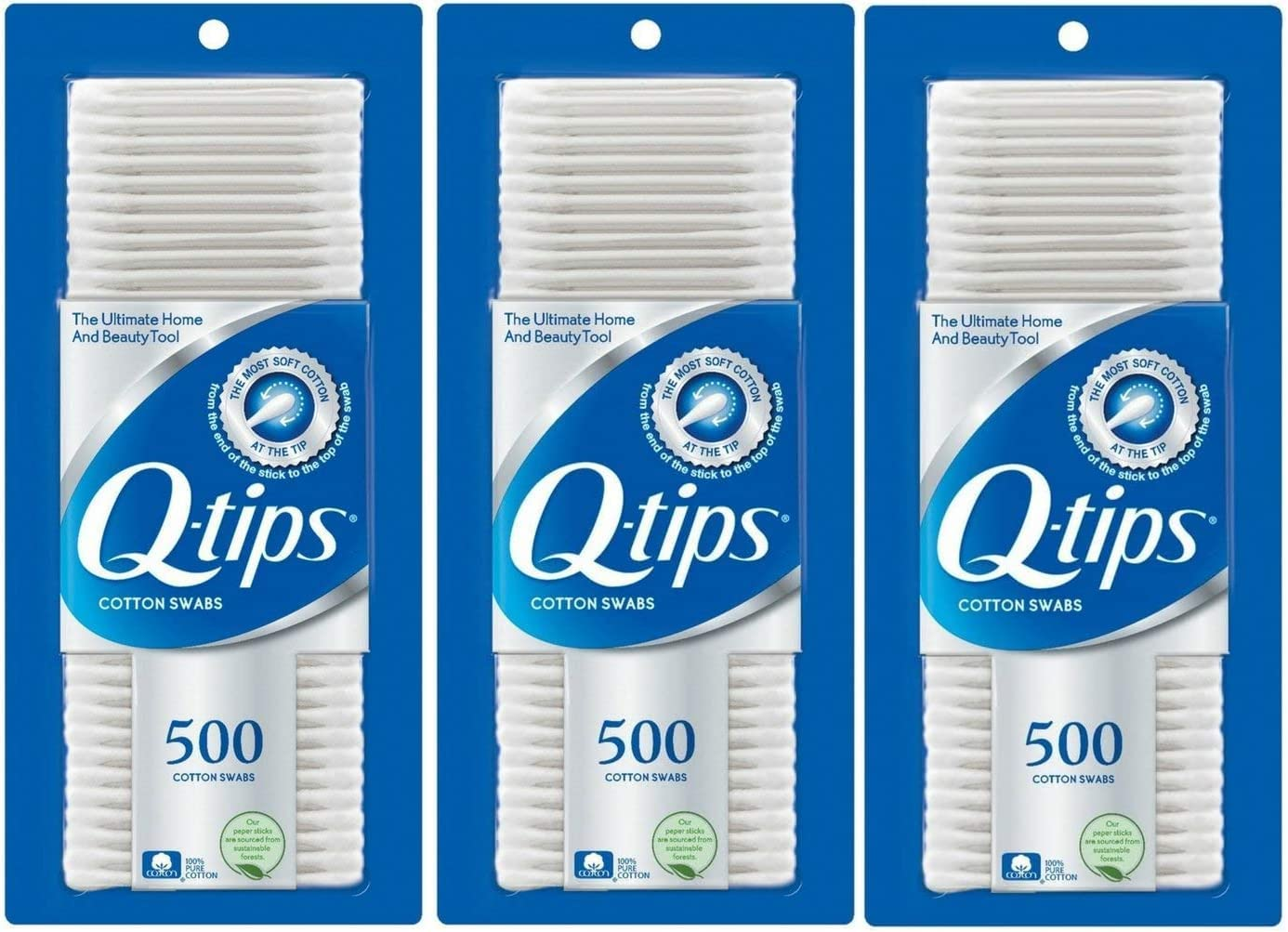 Q-Tips Cotton Swabs, 500 Count (Pack of 3)