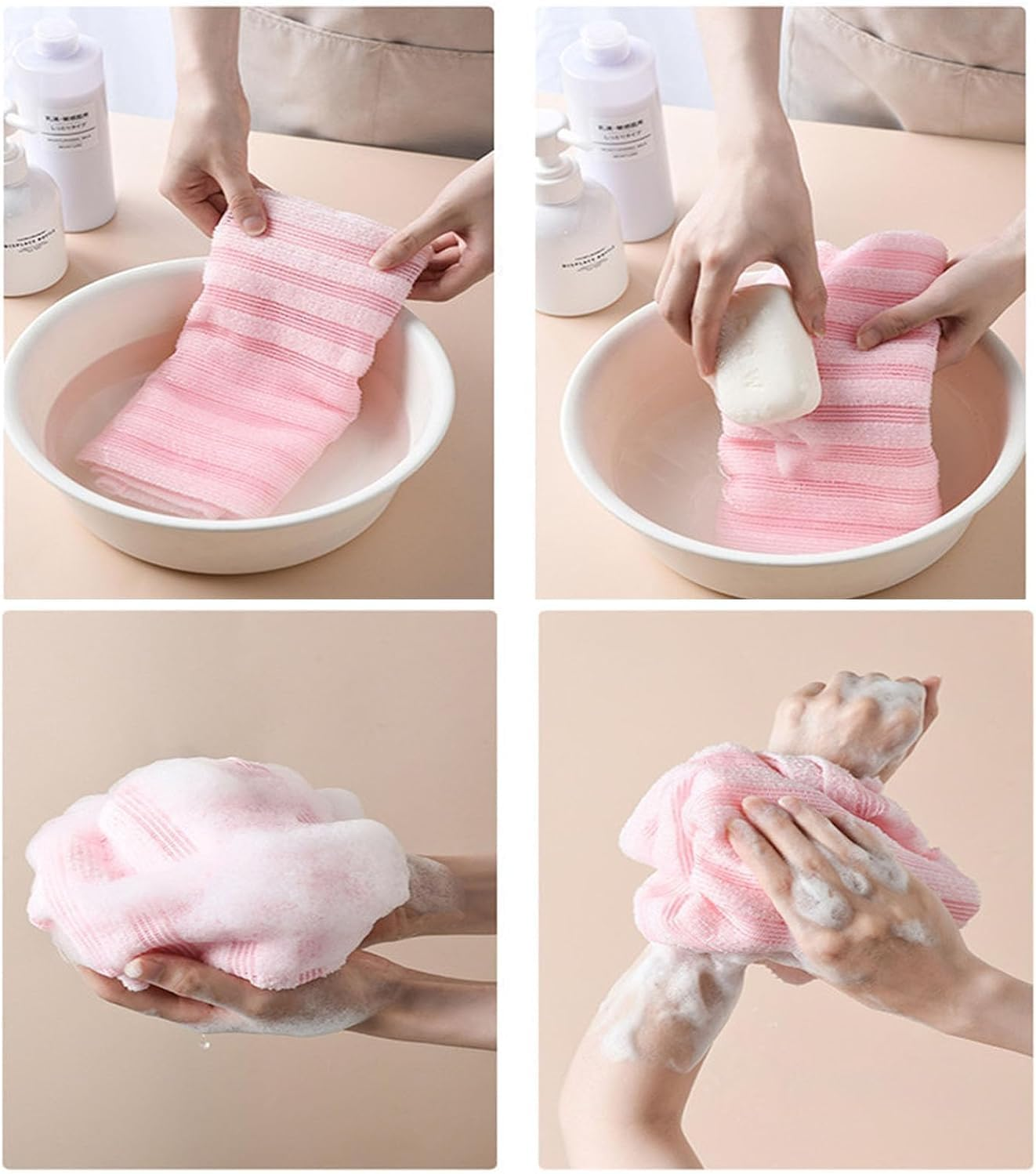 2Pack Sima Exfoliating Towel,Long Back Towel Exfoliating Bath Towel,Japanese Exfoliating Towel,Body Wash Towel Strong Shower Bath Japanese Back Scrubber Great Lathers Exfoliating Cleansing (Blue+Pink) image number 5