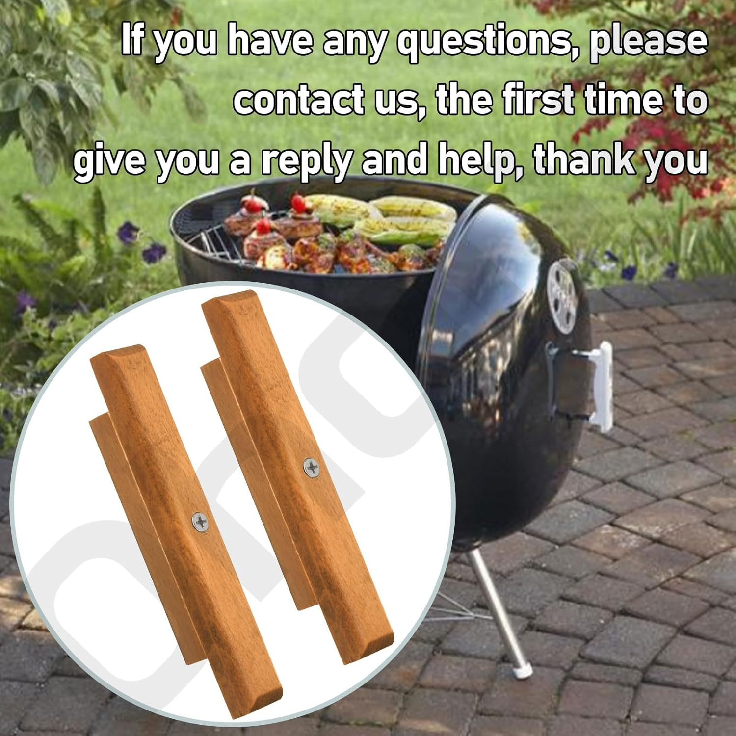 4 Pack Cherry Wood Replacement Handle for Weber Charcoal Grill, Fits 18.5" 22.5" with Mounting Screws