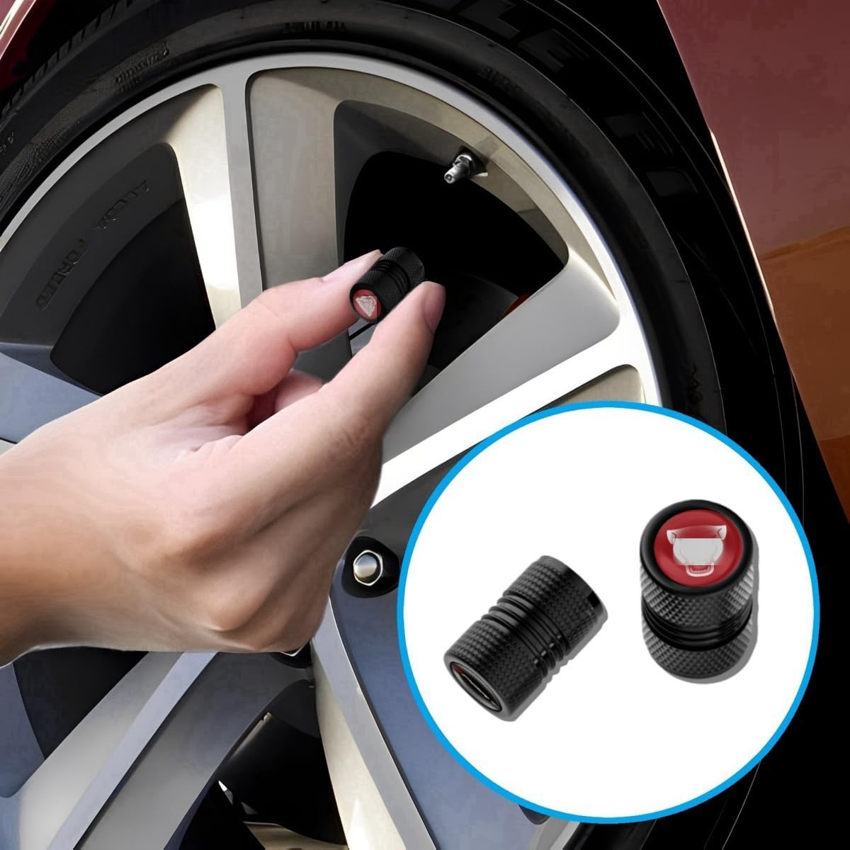 Car Wheel Tire Valve Stem Caps Tire Air Caps Cover Compatible with XE XEL XF XFL XJ F-PACE F-Type and More image number 5