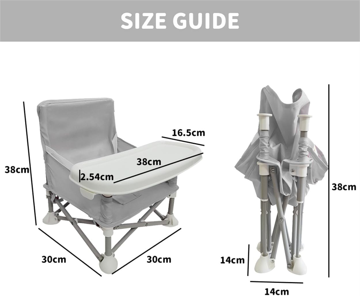 TOMVAES Portable Baby Seat, Baby Booster Seat, Toddler High Chair, Compact Folding Highchair for Indoor Outdoor Dining, Camping, Park, Beach (Gray)