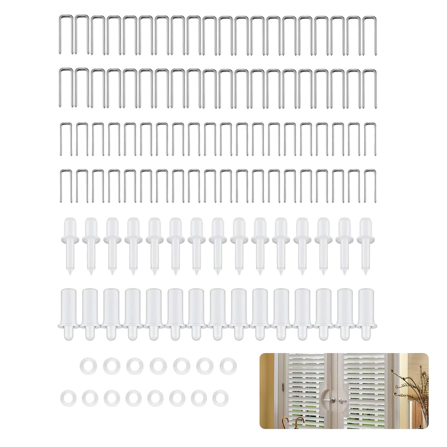 125 Pcs Plantation Shutter Pins Kit with 15 Pcs Springs, Spring Loaded Plantation Shutter Parts, Louvers Repair Pins Easy to Replacement, Louver Movable Blade Repair Parts, Windows Tools Supplies image number 2