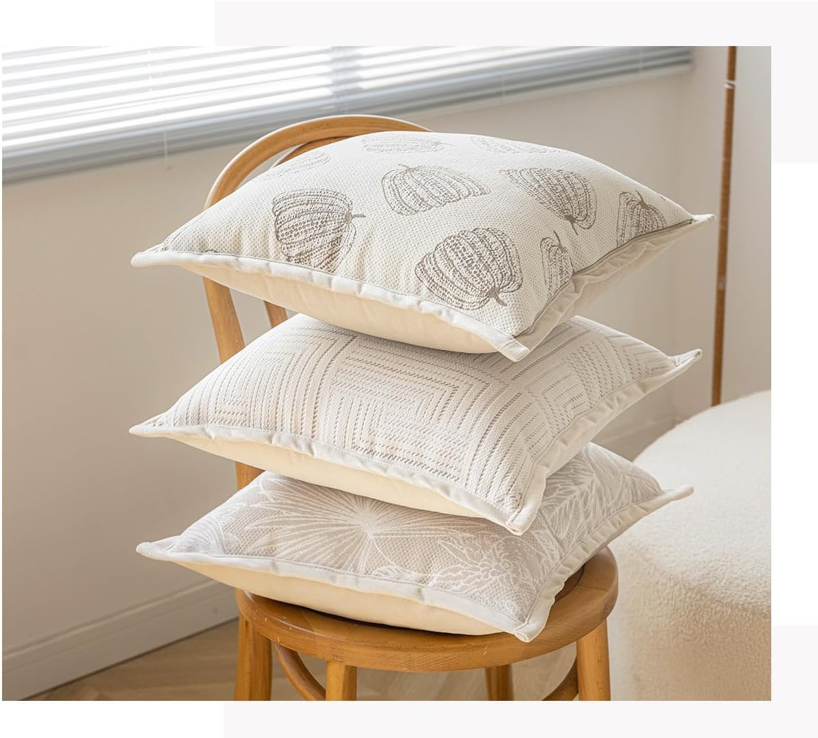 Virellisee 18"X18" Set of 2 Decorative Throw Pillow Covers, Modern Neutral Chenille Cushion Covers for Sofa, Beds and Home Decor (Beige) image number 1