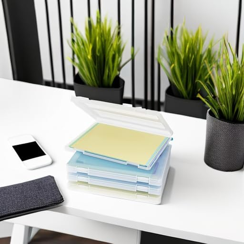 Denkee 4 Pack A4 File Portable Project Case, Plastic Storage Box for 8.5" X 11" Letter Paper, Scrapbook Paper Storage Boxes Documents Magazines Holder (Inner Size 12.2 X 8.9 X 0.7 In) image number 6