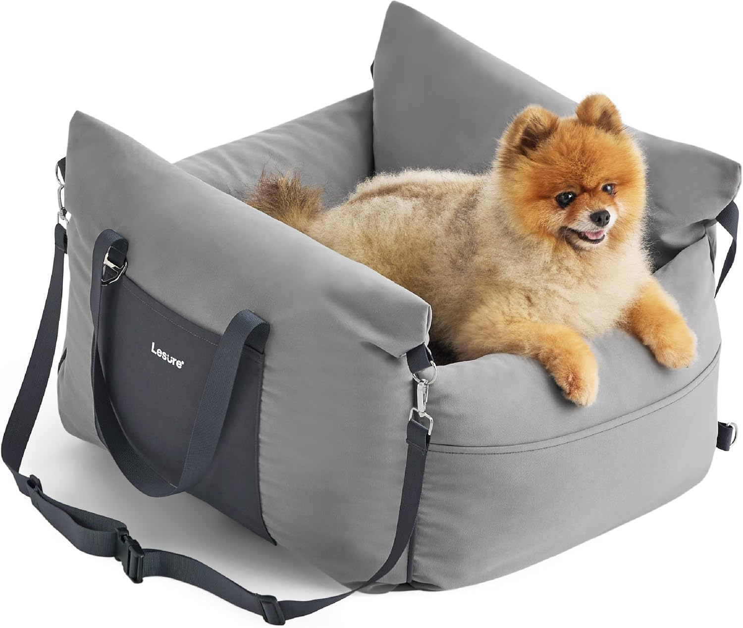 Lesure Dog Car Seat for Medium Dog - Waterproof Dog Booster Seat for Car with Storage Pockets, Clip-On Safety Leash and Memory Foam Filling, Small Pets Travel Carrier Bed, 58X56X33Cm, Beige