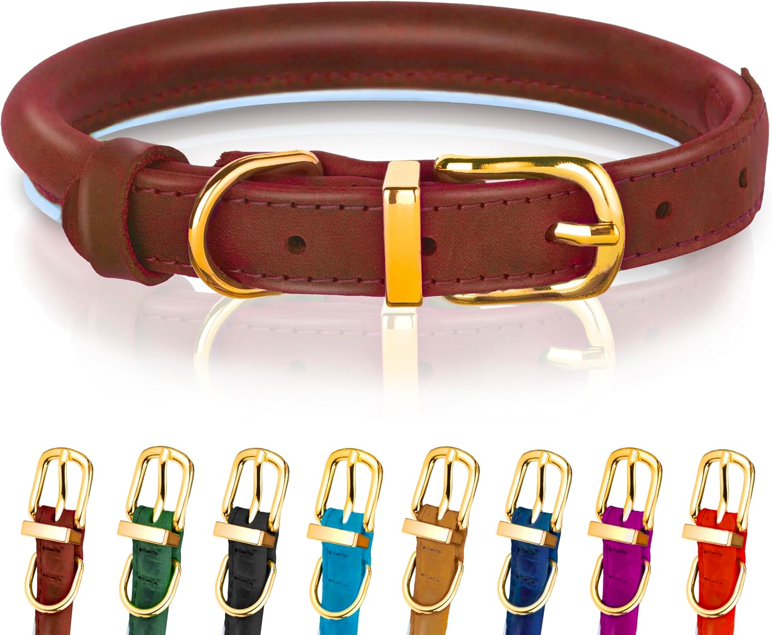 OOPSDOGGY Reflective Rolled Leather Dog Collar for Small Medium Large Dogs Puppy, 8 Colors, 7 Sizes (Blue, XXS, 7"-9")