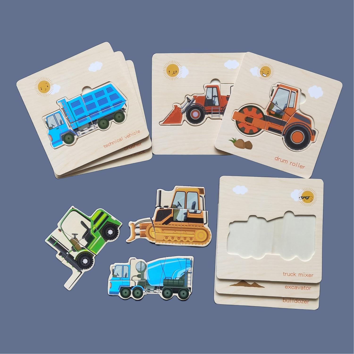 Toddler Puzzles,Set of 8,Wooden Jigsaw Puzzle for 2 3 4 Year Old Baby Boy or Girl,Toddlers Gift,Preschool Learning Educational Toy [Color & Shape Cognitive Skill],Construction Vehicle Puzzle image number 6