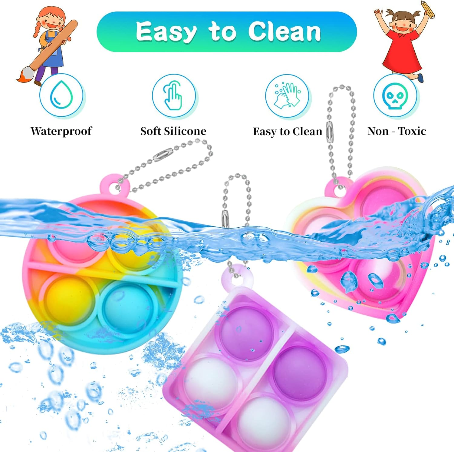 ONKULL Pop Fidget Keychain It Mini Fidget Toys Bulk 30 Pack Party Favors for Kids 4-8,8-12 Year Boys Girls Push Pops Bulk Toys Its Small Prizes for Kids Classroom Birthday Party Favors Bubble Poppers image number 1