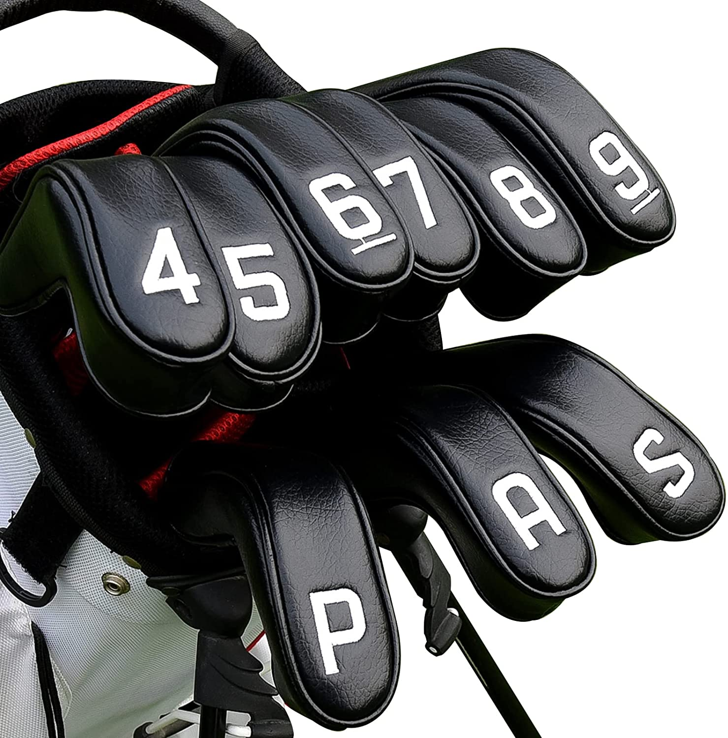 BIG TEETH Golf Hybrid Iron Head Cover 9Pcs Hybrid Head Covers Set Long Hybrid Iron Covers, Golf Club Covers W/Big NO. for Cleveland Launcher, Cobra T Rail Hybrid Irons image number 1
