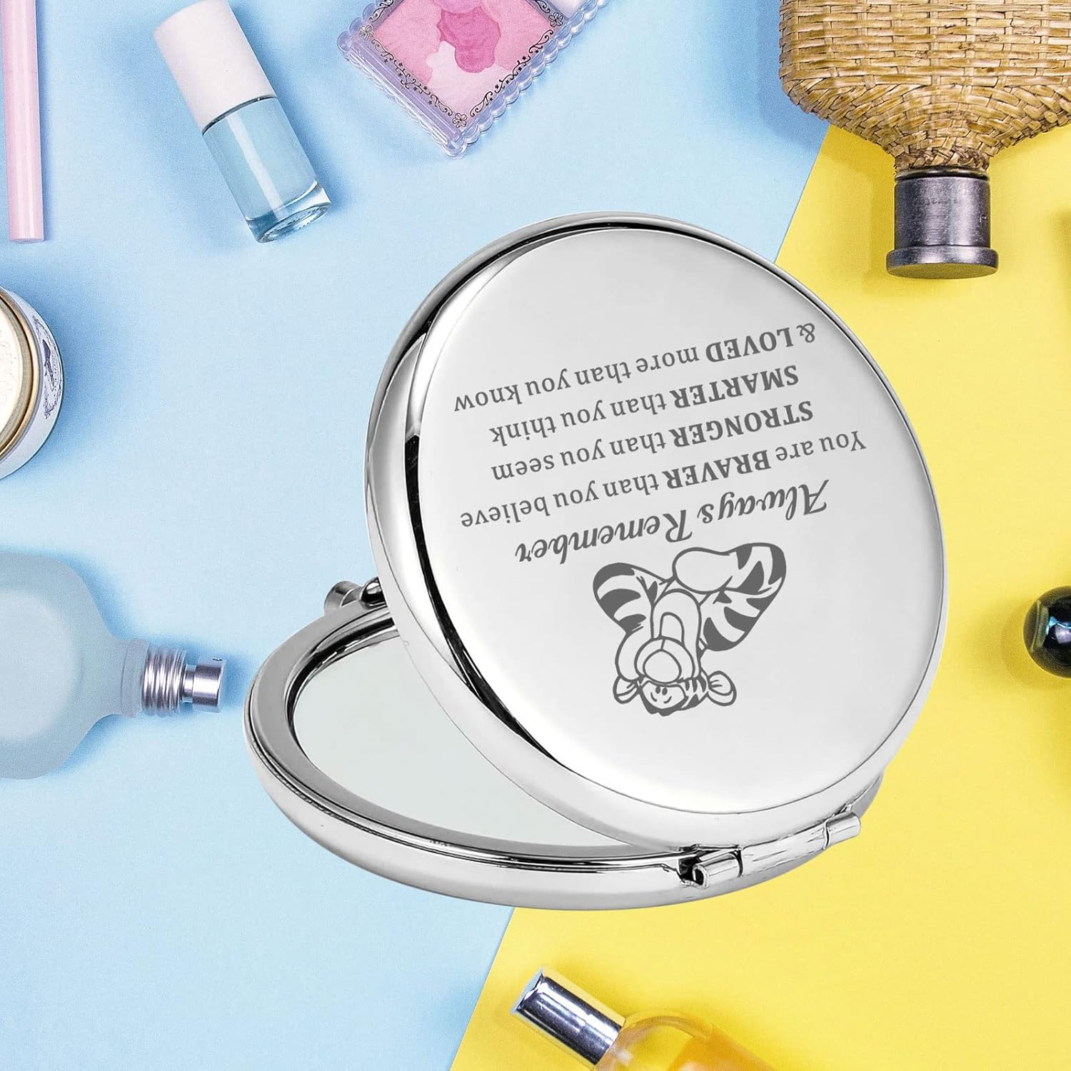 KEYCHIN Tiger Pocket Mirror Cartoon Movie Fans Gifts You Are Braver Stronger Smarter than You Think Compact Makeup Mirror for Women Girls Teenagers (Tiger Always-S) image number 5
