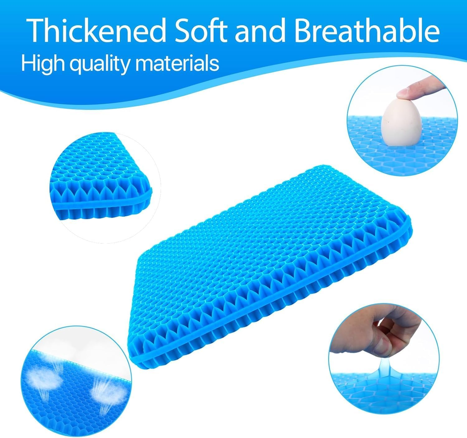 Travel Essentials Gel Seat Cushion-Foldable Pressure Relief Cushion with Breathable Honeycomb Design | Portable Car & Office Seat Pad | Non-Slip Train,Wheelchair (Cool & Comfortable) image number 4