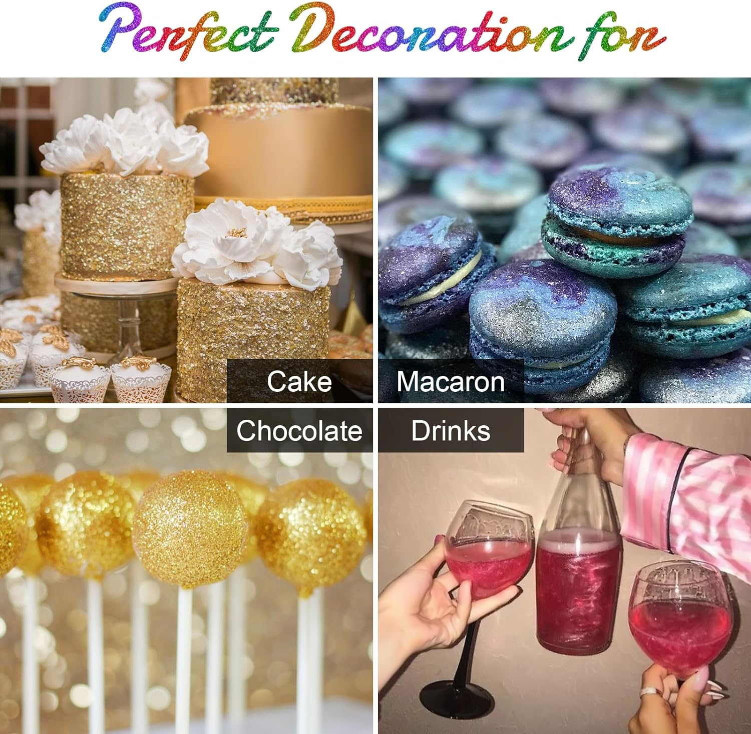 HOMY ARTY Edible Glitter - 3 Colors X 4G, Luster Dust Edible Glitter for Cakes, Vegan Drink Glitter, Edible Glitter Dusting Powder for Cocktails, Chocolate, Candy - 7 Colors image number 3