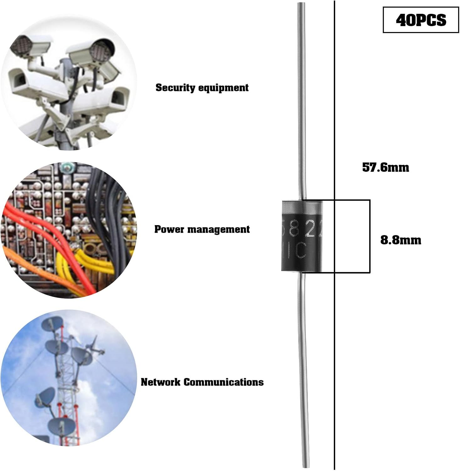 SING F LTD 40PCS 1N5822 Schottky Diodes 3A 40V Schottky Barrier Rectifier Diodes Electronic Components for Solar Panel Charger Circuit Product Development image number 6