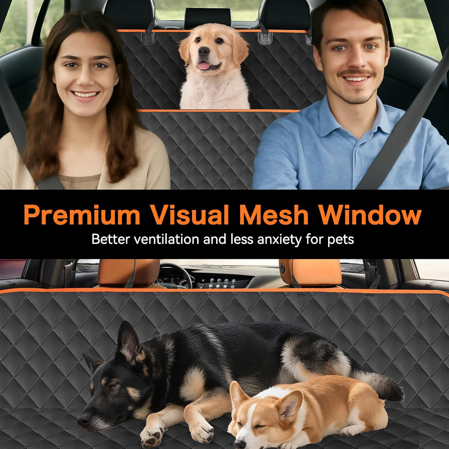 Dog Car Seat Cover for Pets 100% Waterproof Seat Cover Hammock 600D Heavy Duty Scratch Proof Nonslip Durable Soft Back Seat Covers for Cars Trucks and Suvs image number 3