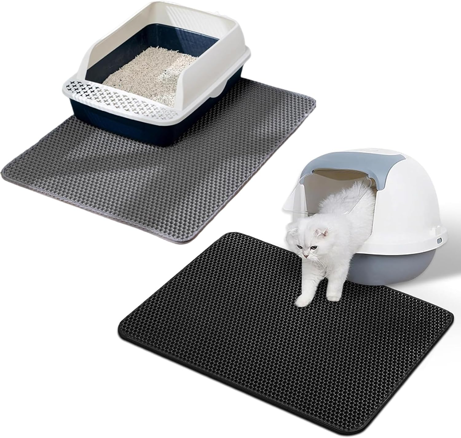 Pack of 2 Cat Litter Mat, Grey, 30 Cm X 30 Cm, Cat Litter Mat, Honeycomb Design Mat, Waterproof Double Layer Design image number 3