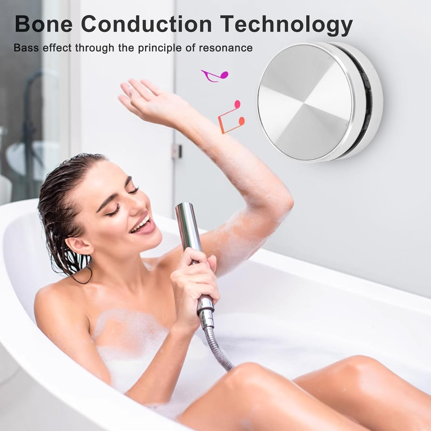 Eosnow Wireless Bone Conduction Speaker,Dual Speaker Stereo Bone Conduction Portable Wireless, Mini Portable,For Bathroom Outdoor (Silver) image number 3