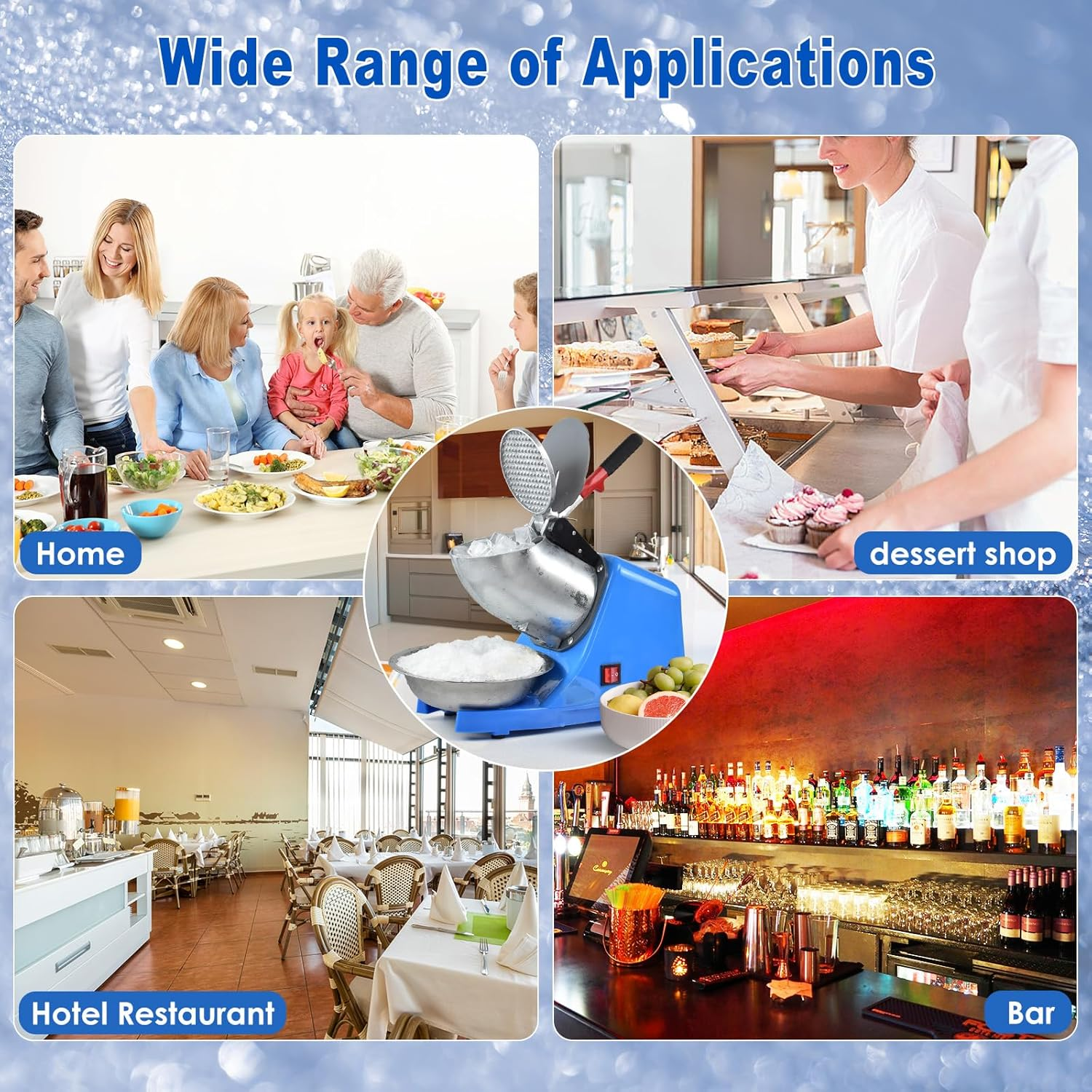 Electric Ice Shaver Machine,With Ice Pick and Scoop,3 Blades of Electric Snow Cone Machine(300W 2200R/Min),Splash Proof Shaved Ice Machine,Ice Crusher Machine for Home Commercial Use (Silver) - Orange image number 2