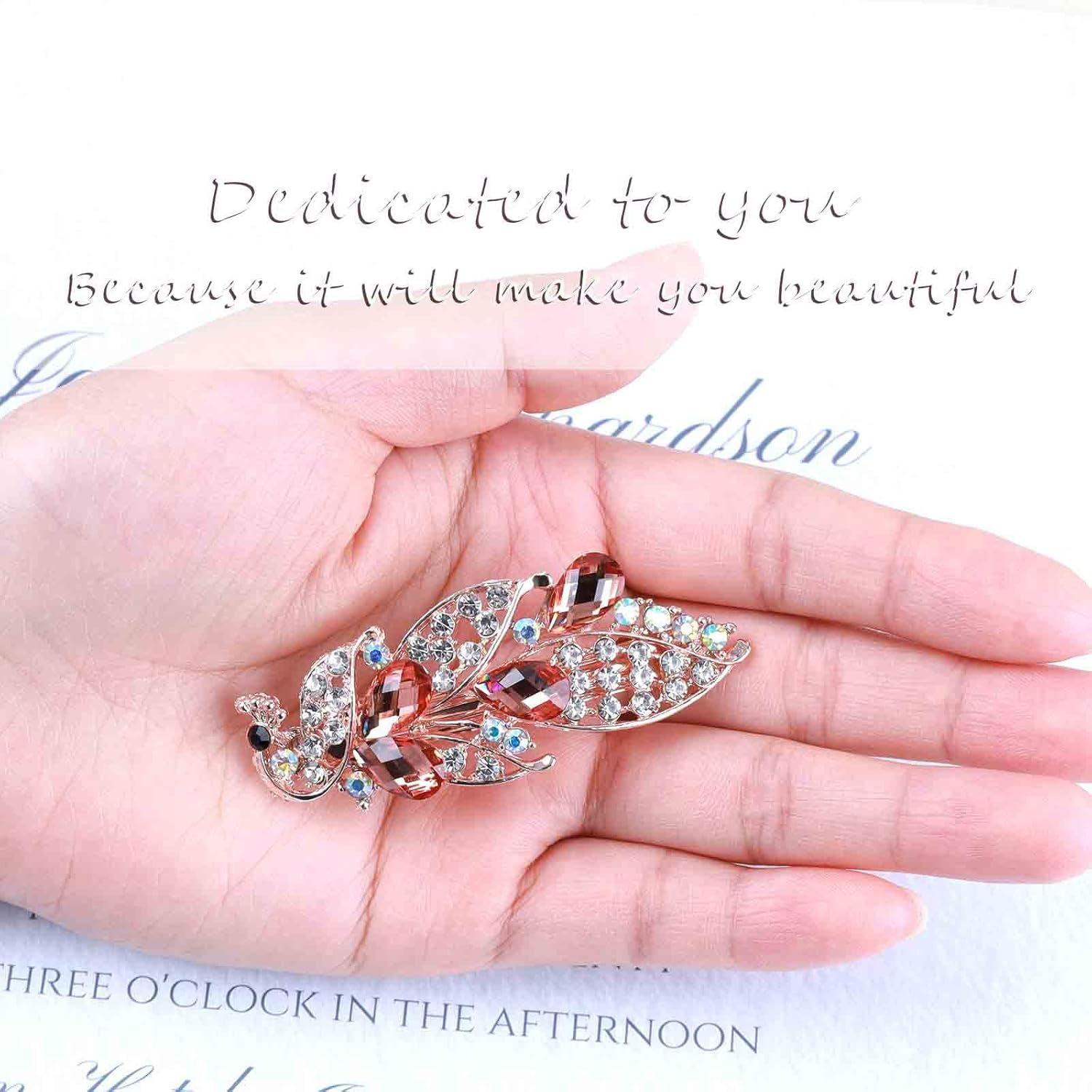 Tseenyi Crystal Peacock Hair Clip Rhinestone Wedding Hair Clip Vintage Crystal Hair Clip Peacock Hair Clips Shiny Bridal Headpiece Women and Girls (Champagne Crystal)