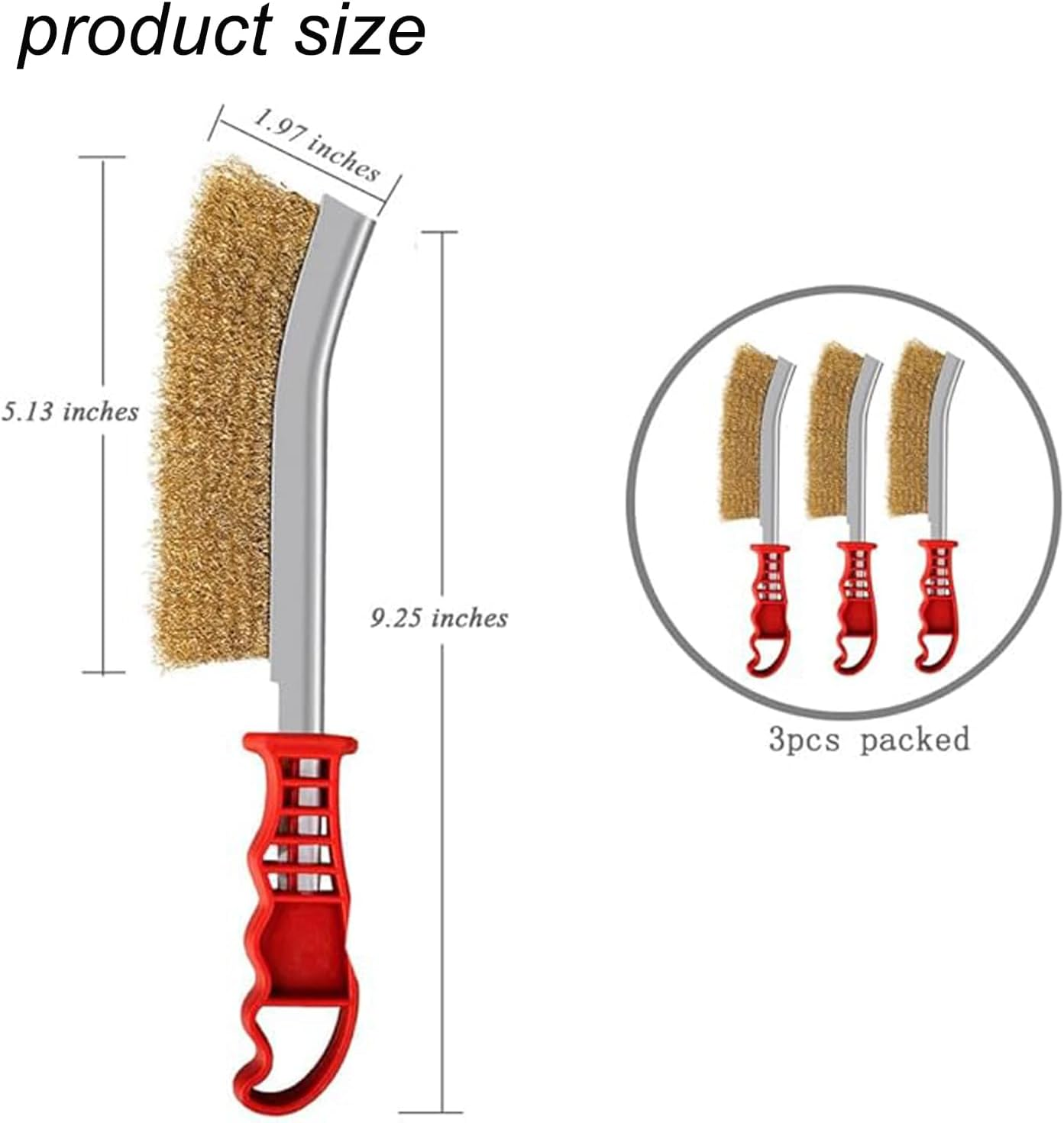 3-Pack Grill Brush, Brass, Stainless Steel & Nylon Bristles, Multi-Purpose Cleaning, 3 Replacement Heads