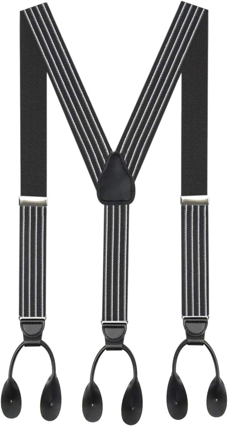 Hold'Em 1 &frac14; Fancy Stripes and Solid Suspenders for Men - Y-Back Adjustable Leather Trimmed Button End image number 1