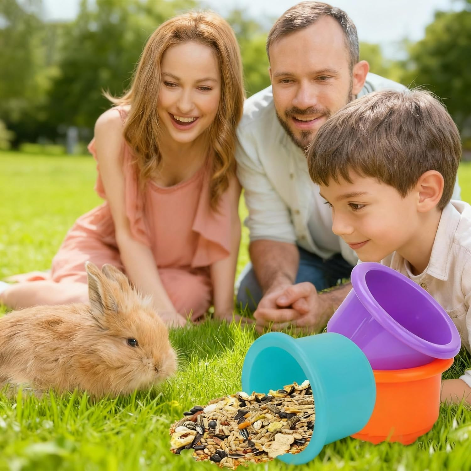 AMSGANK 8 PCS Stacking Cups, Rabbit Stacking Cups Bunny Pet Toys Rabbit Toys for Hiding Food and Playtime Fun Stack up Cups for Guinea Pigs Small Animals (Multi-Coloured) image number 3