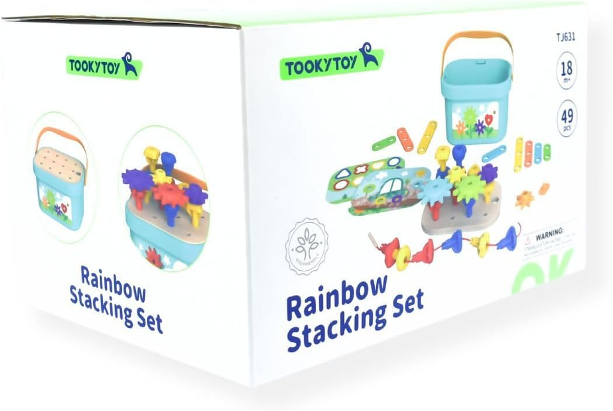 Tooky Toy TJ631 - Rainbow Pegs and Cogs Stacking and Lacing Set - Educational Stacking Toy image number 3